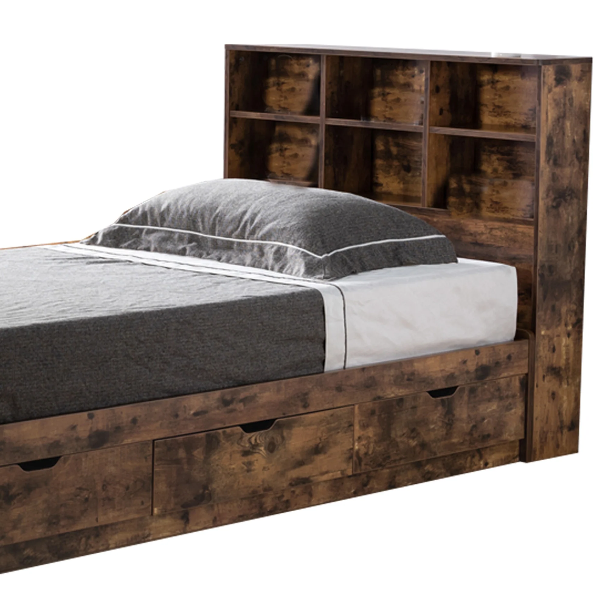 Wooden Frame 3 Drawers Twin Size Chest Bed, Distressed Brown By Benzara - Image 4