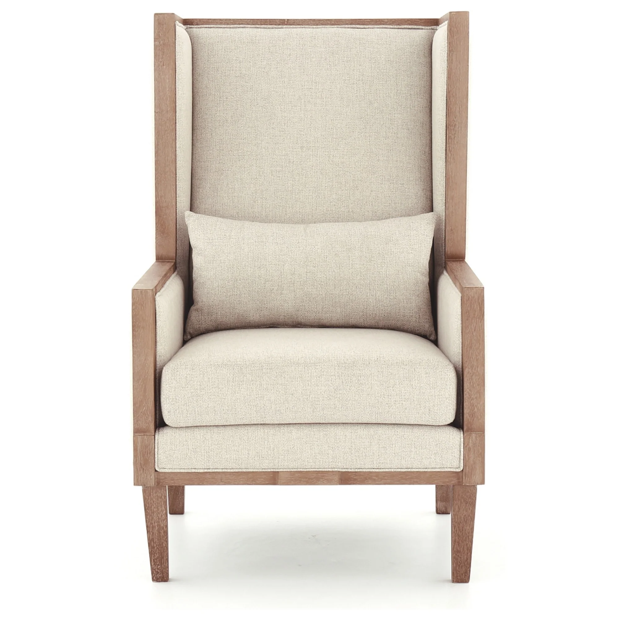 Wooden Frame Accent Chair With High Wingback And Track ArmsBeige And Brown By Benzara - Image 3