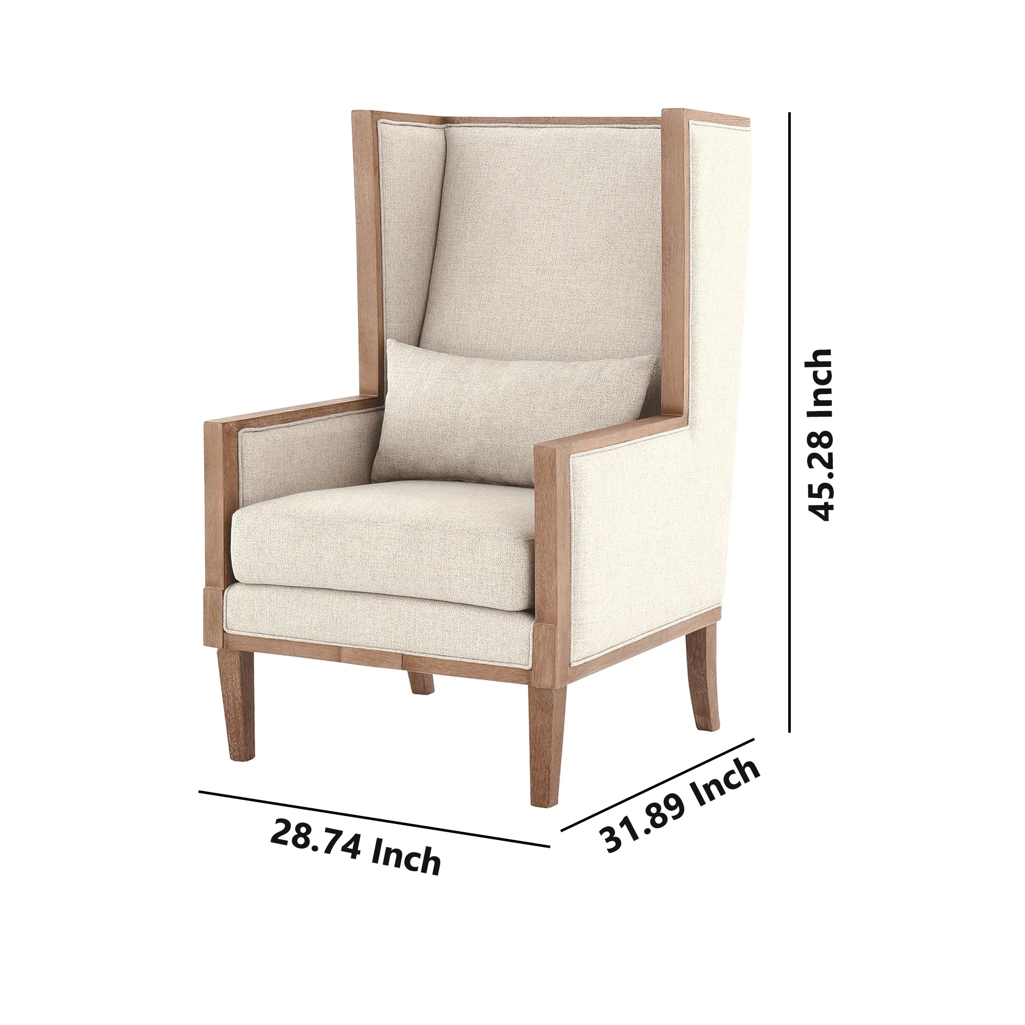 Wooden Frame Accent Chair With High Wingback And Track ArmsBeige And Brown By Benzara - Image 5