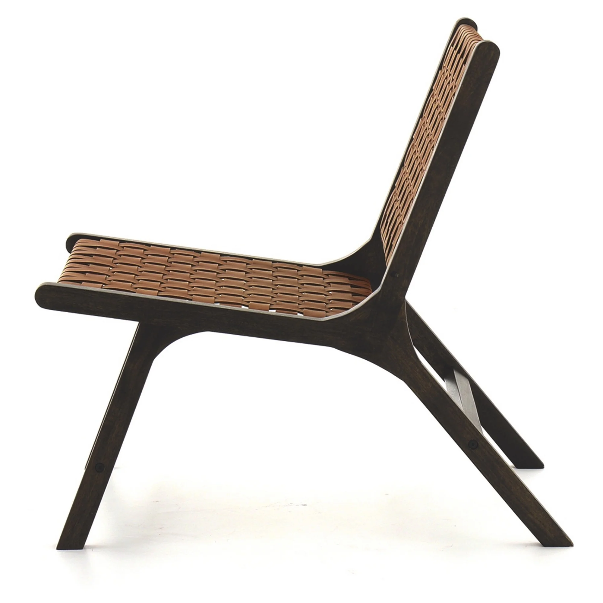 Wooden Frame Accent Chair with Leather Stripe Woven Pattern, Brown By Benzara - Image 3