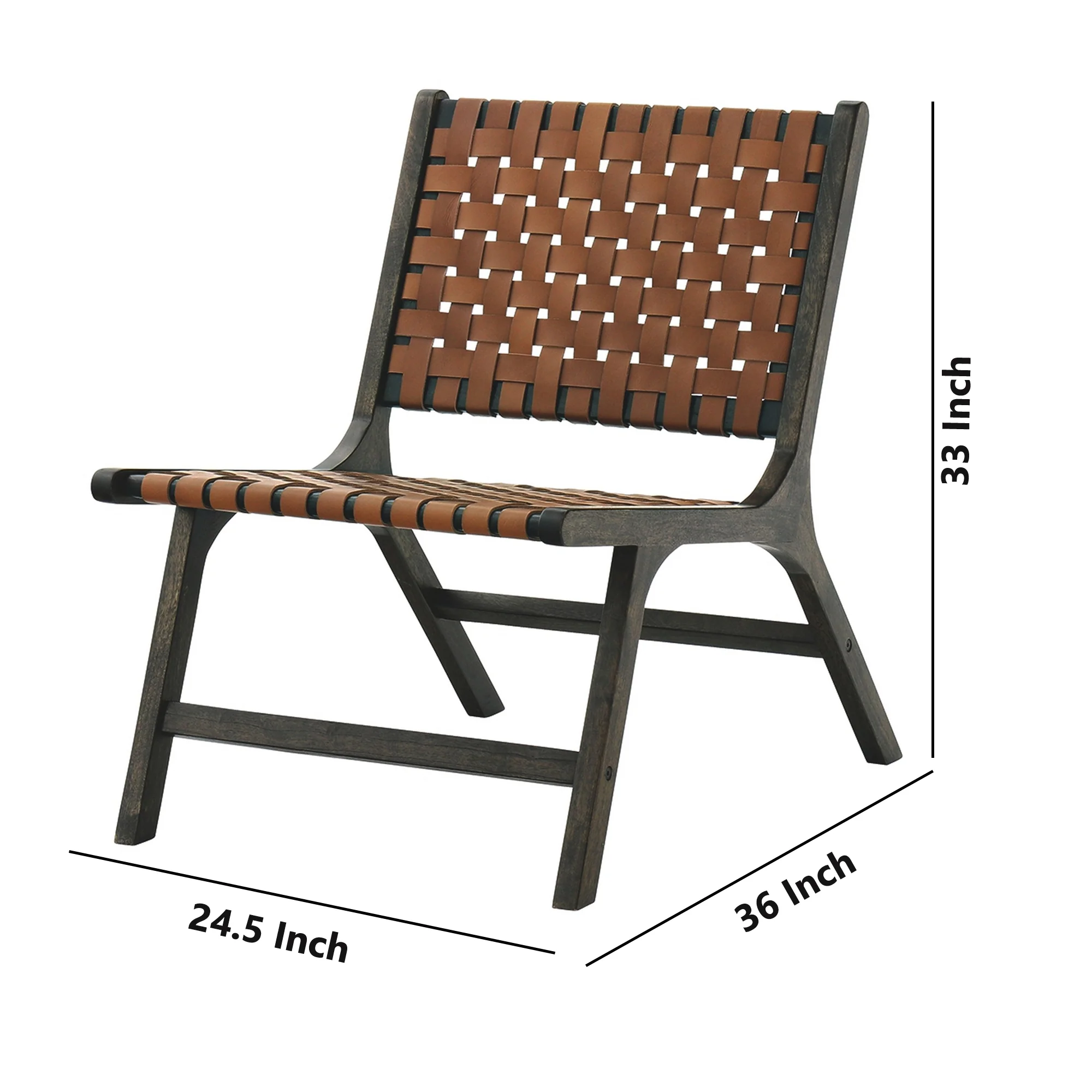 Wooden Frame Accent Chair with Leather Stripe Woven Pattern, Brown By Benzara - Image 5
