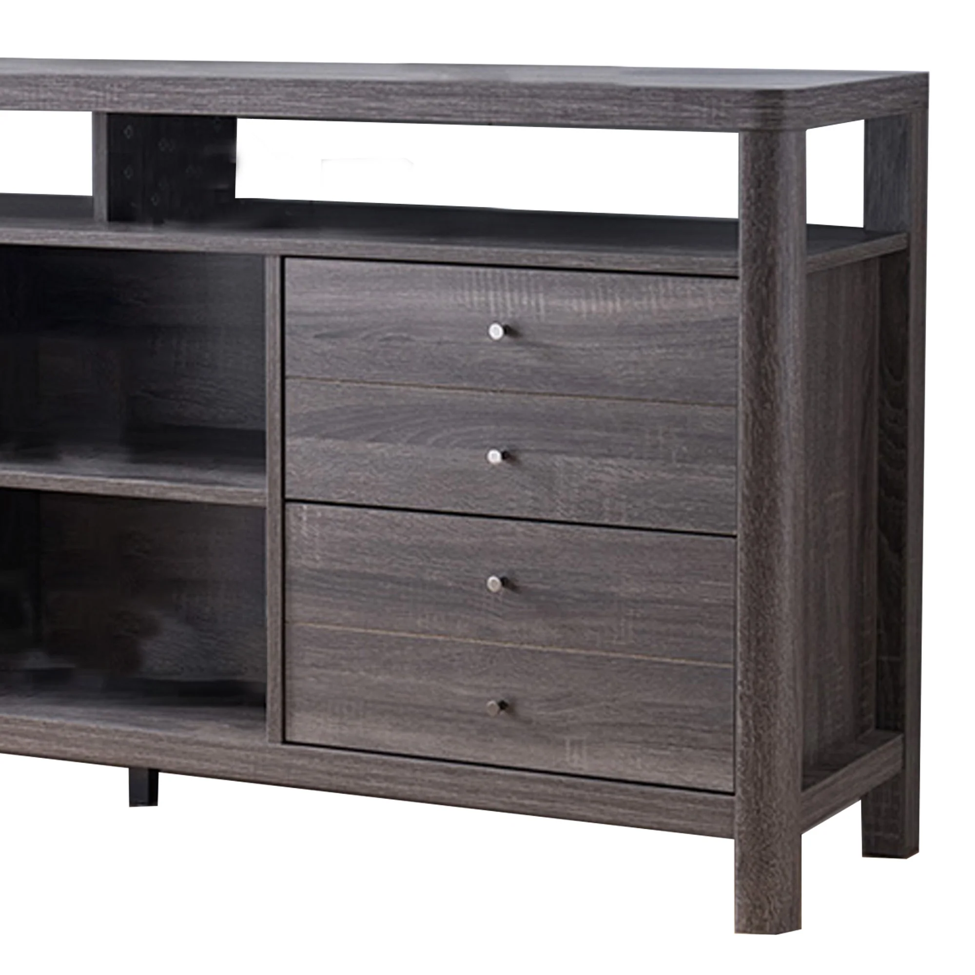 Wooden Frame Buffet With 4 Drawers And 4 Open Compartments, Gray By Benzara - Image 4