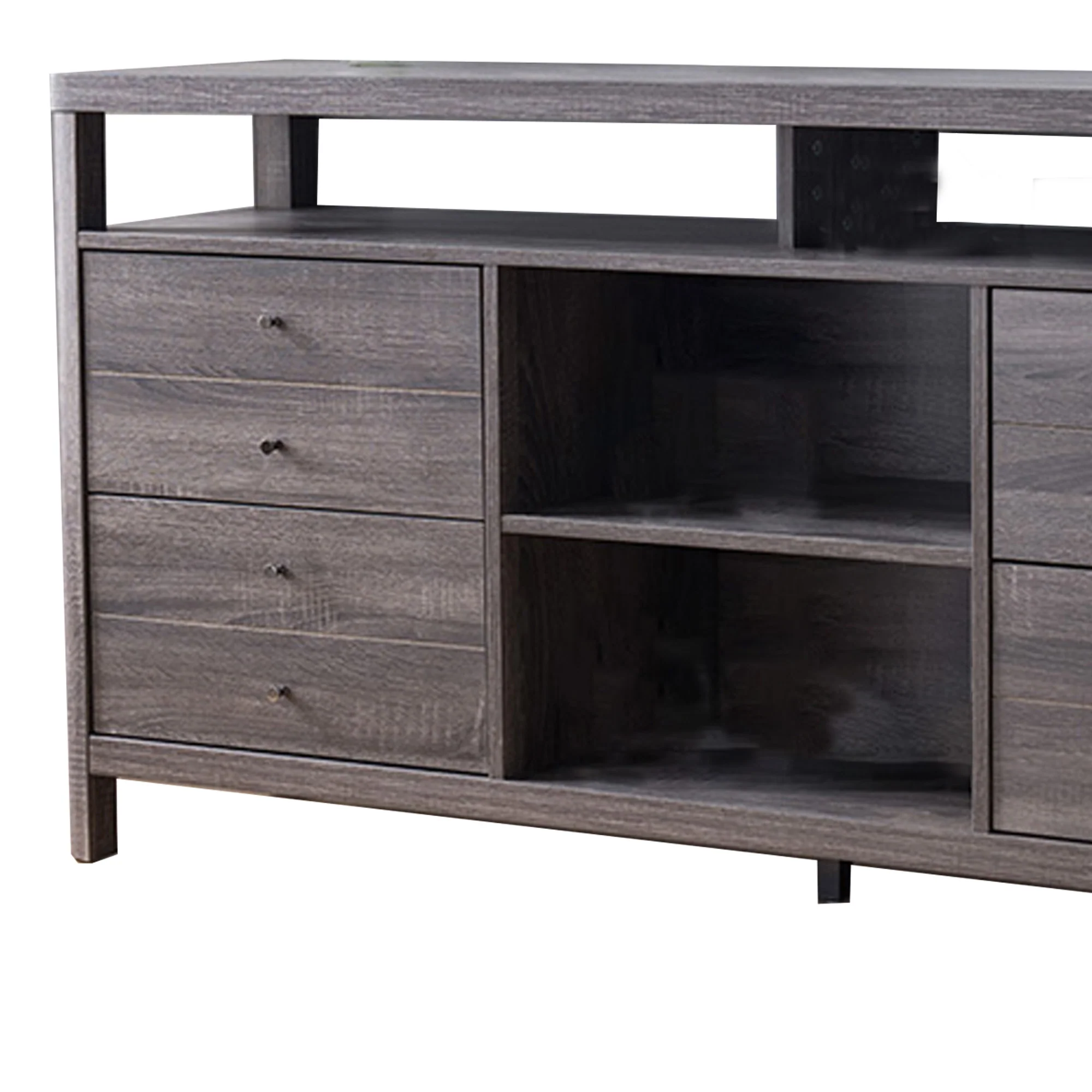 Wooden Frame Buffet With 4 Drawers And 4 Open Compartments, Gray By Benzara - Image 5