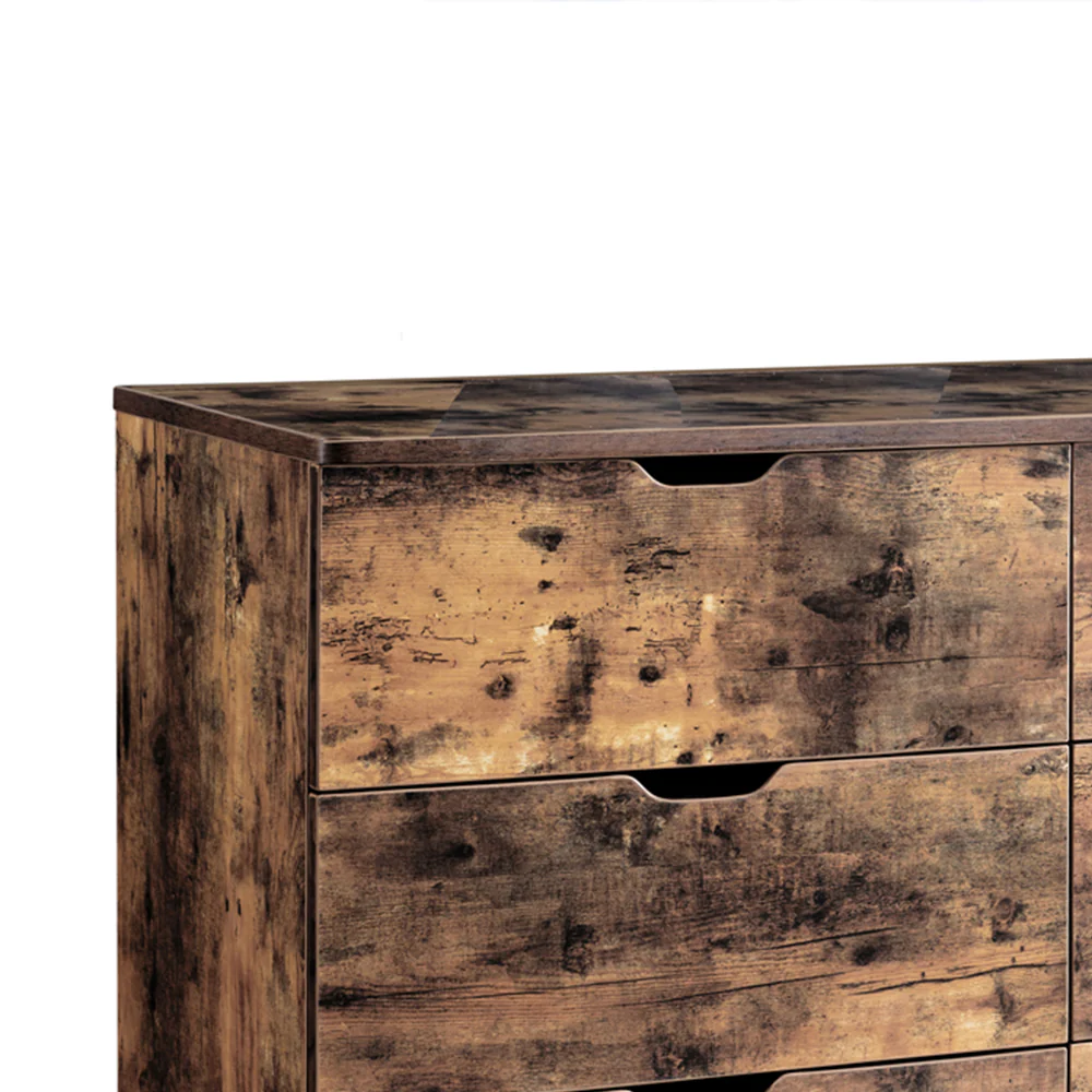 Wooden Frame Dresser With 6 Drawers And Straight Legs, Distressed Brown By Benzara - Image 3