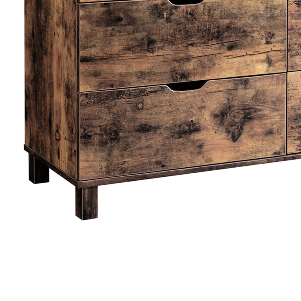 Wooden Frame Dresser With 6 Drawers And Straight Legs, Distressed Brown By Benzara - Image 4