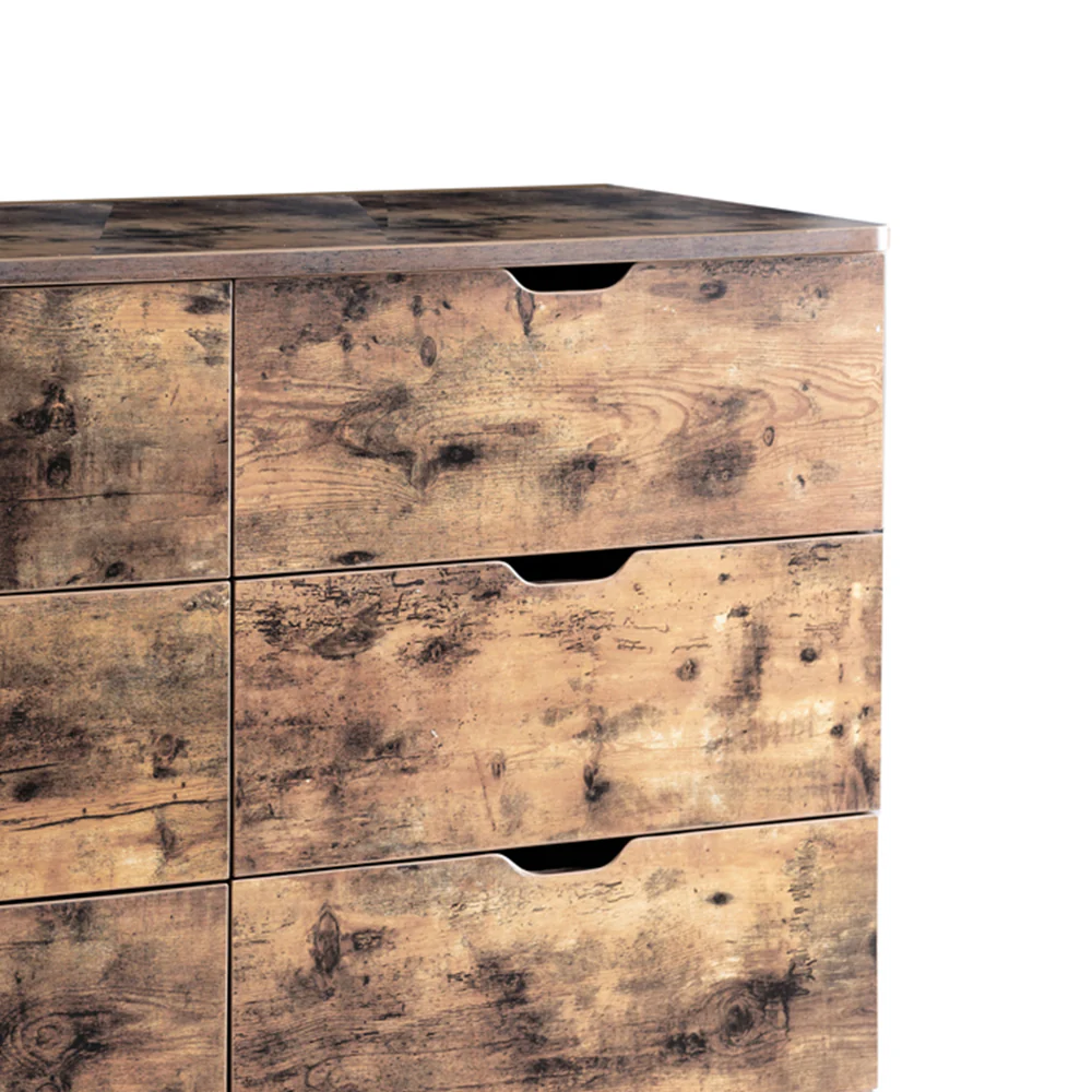 Wooden Frame Dresser With 6 Drawers And Straight Legs, Distressed Brown By Benzara - Image 5