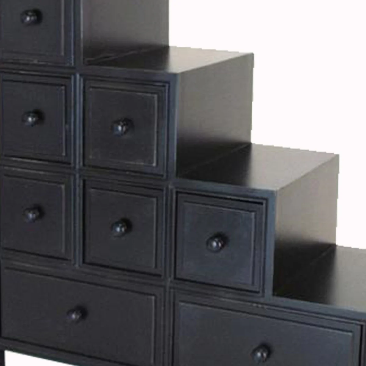 Wooden Frame Reversible Step Chest With 8 Drawers, Antique Black By Benzara - Image 3