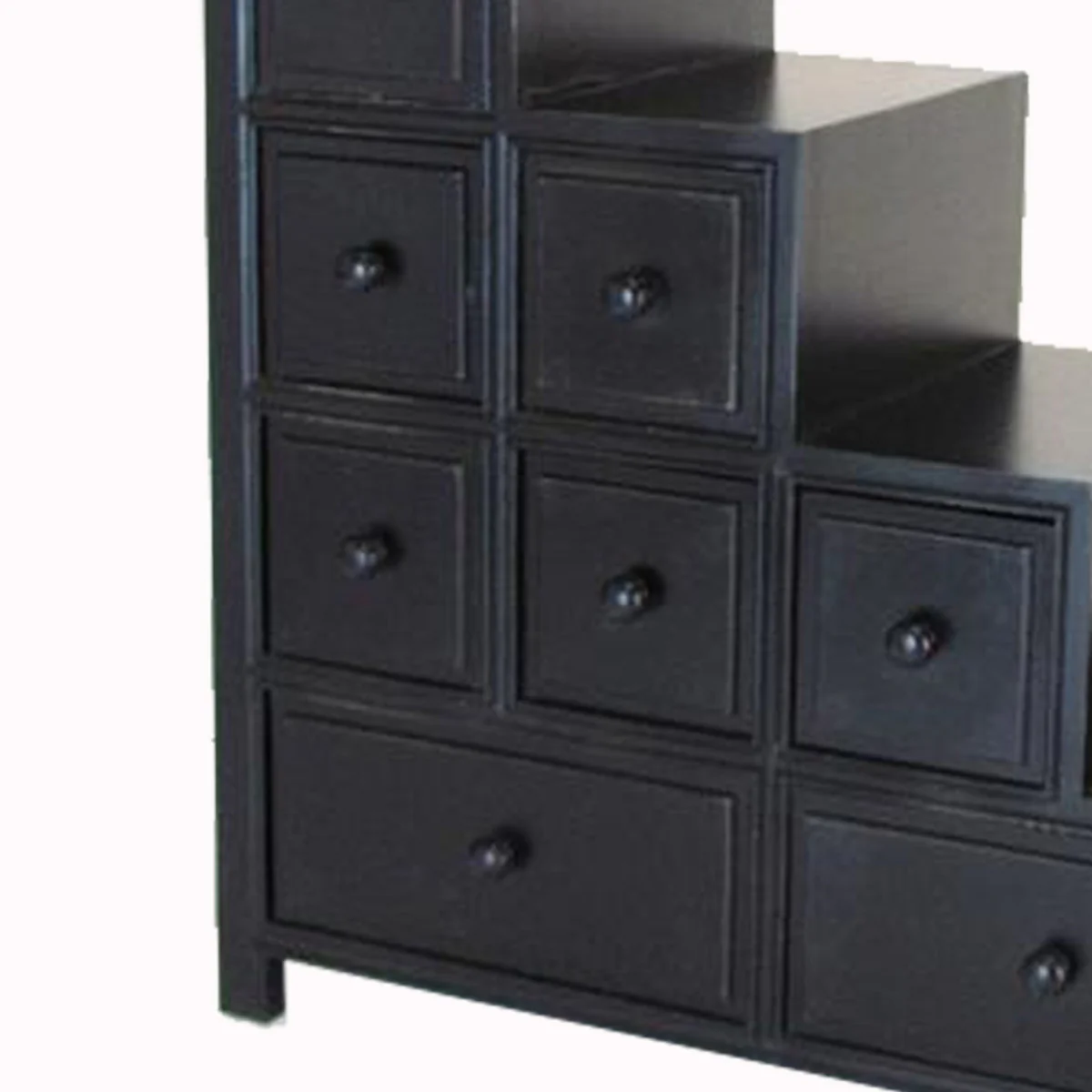 Wooden Frame Reversible Step Chest With 8 Drawers, Antique Black By Benzara - Image 4