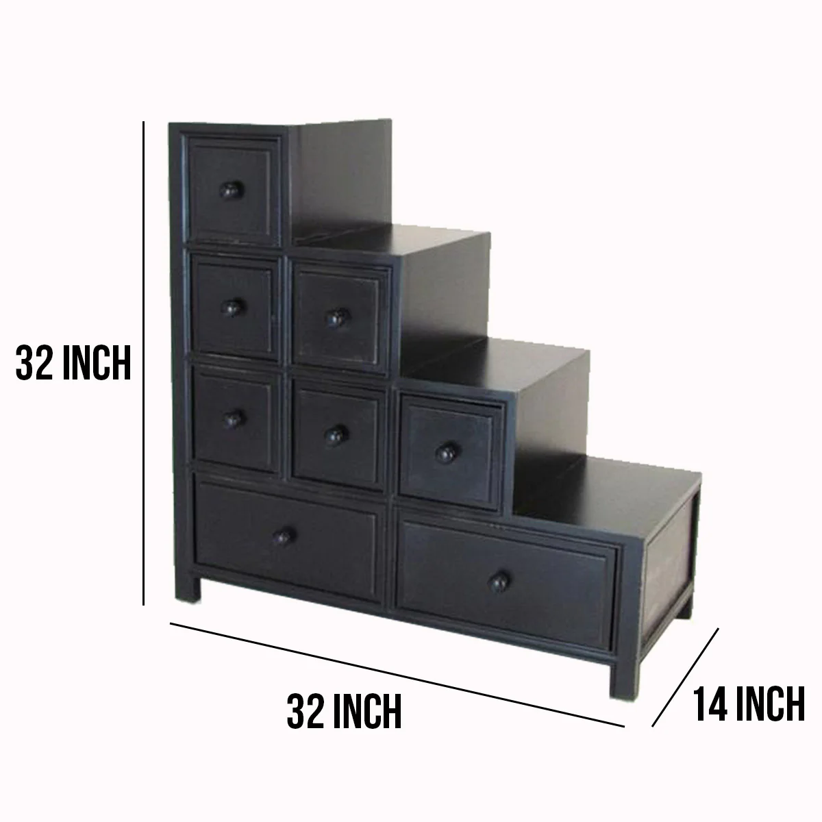 Wooden Frame Reversible Step Chest With 8 Drawers, Antique Black By Benzara - Image 5