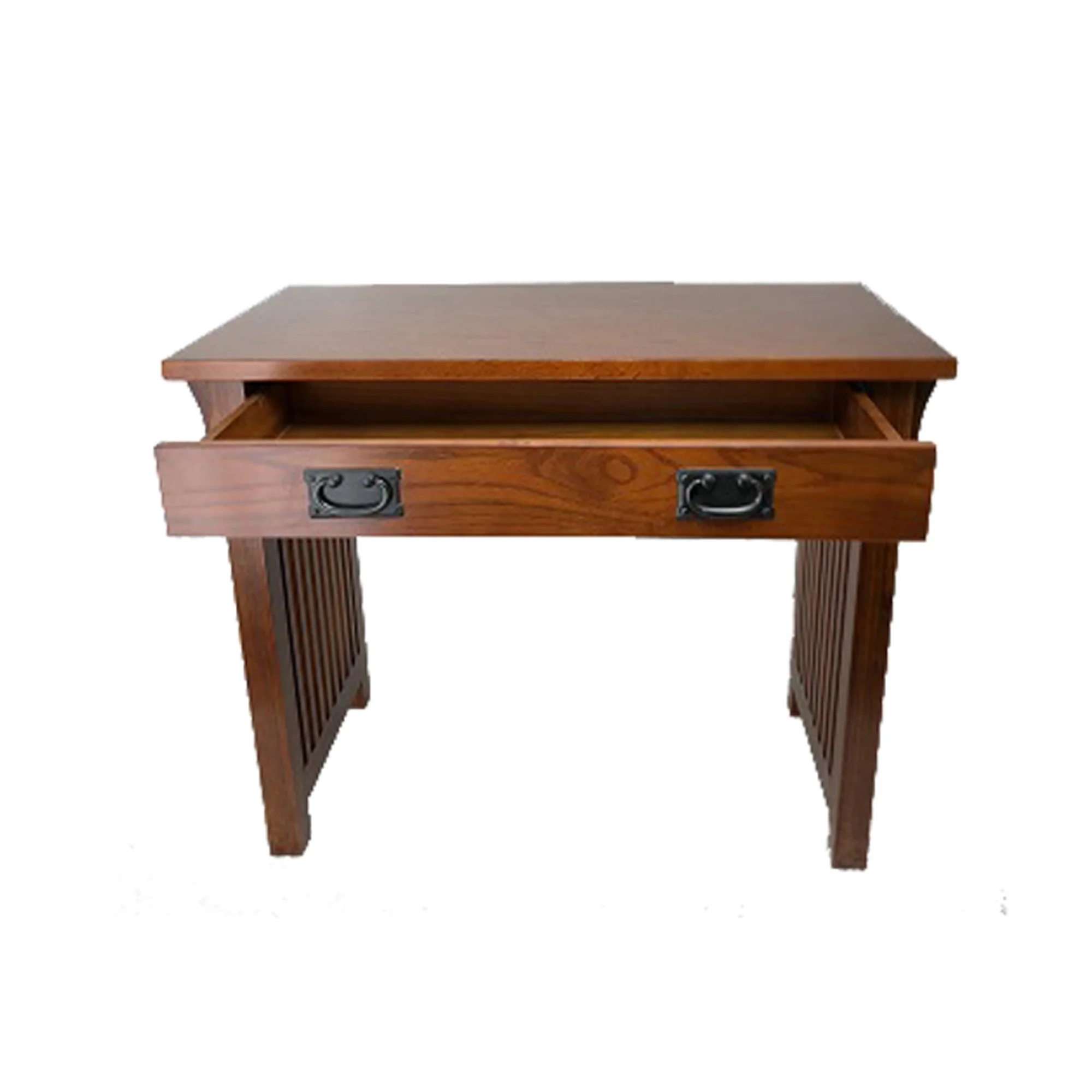 Wooden Frame Writing Desk With 1 Drawer And Slatted Sides, Brown By Benzara - Image 2