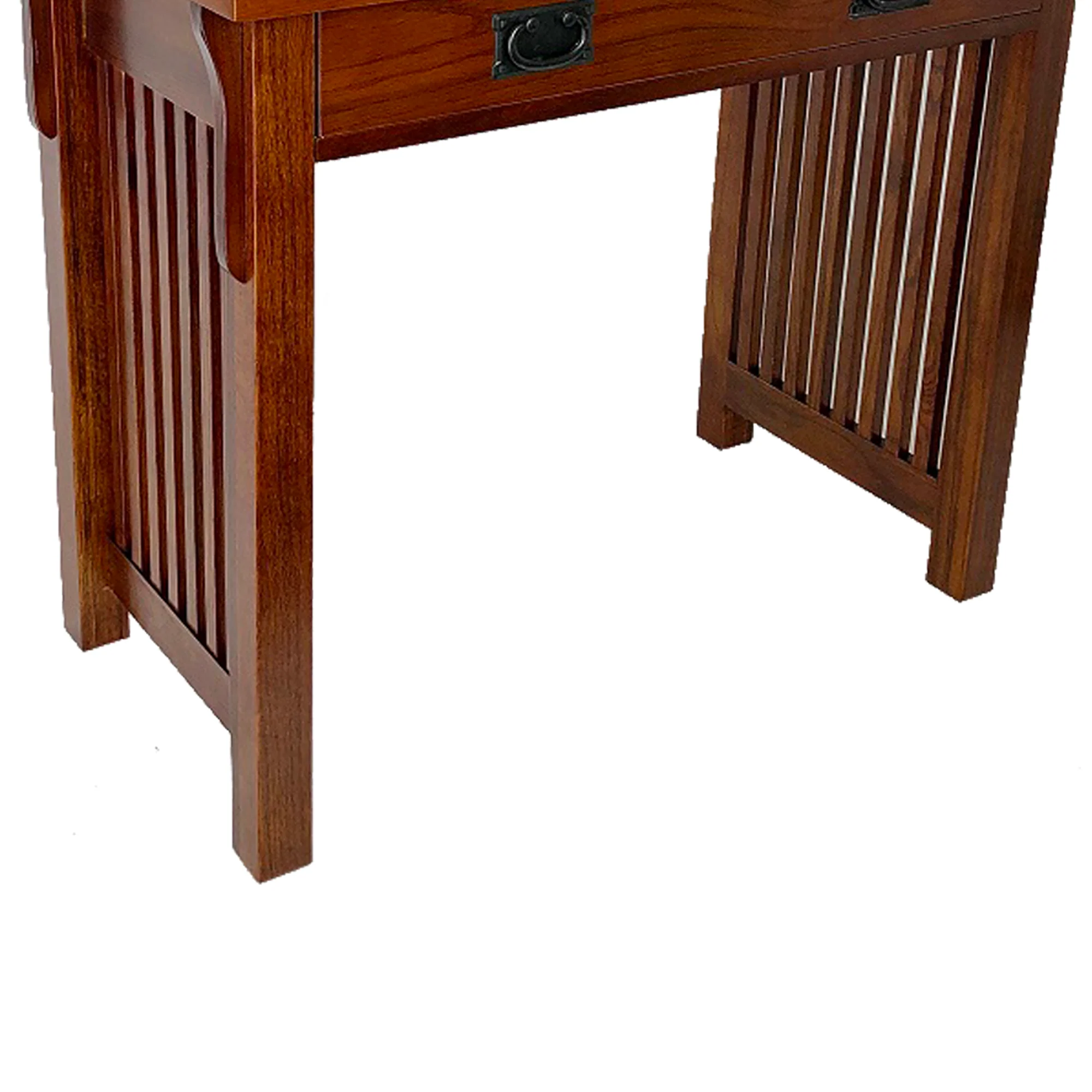 Wooden Frame Writing Desk With 1 Drawer And Slatted Sides, Brown By Benzara - Image 4