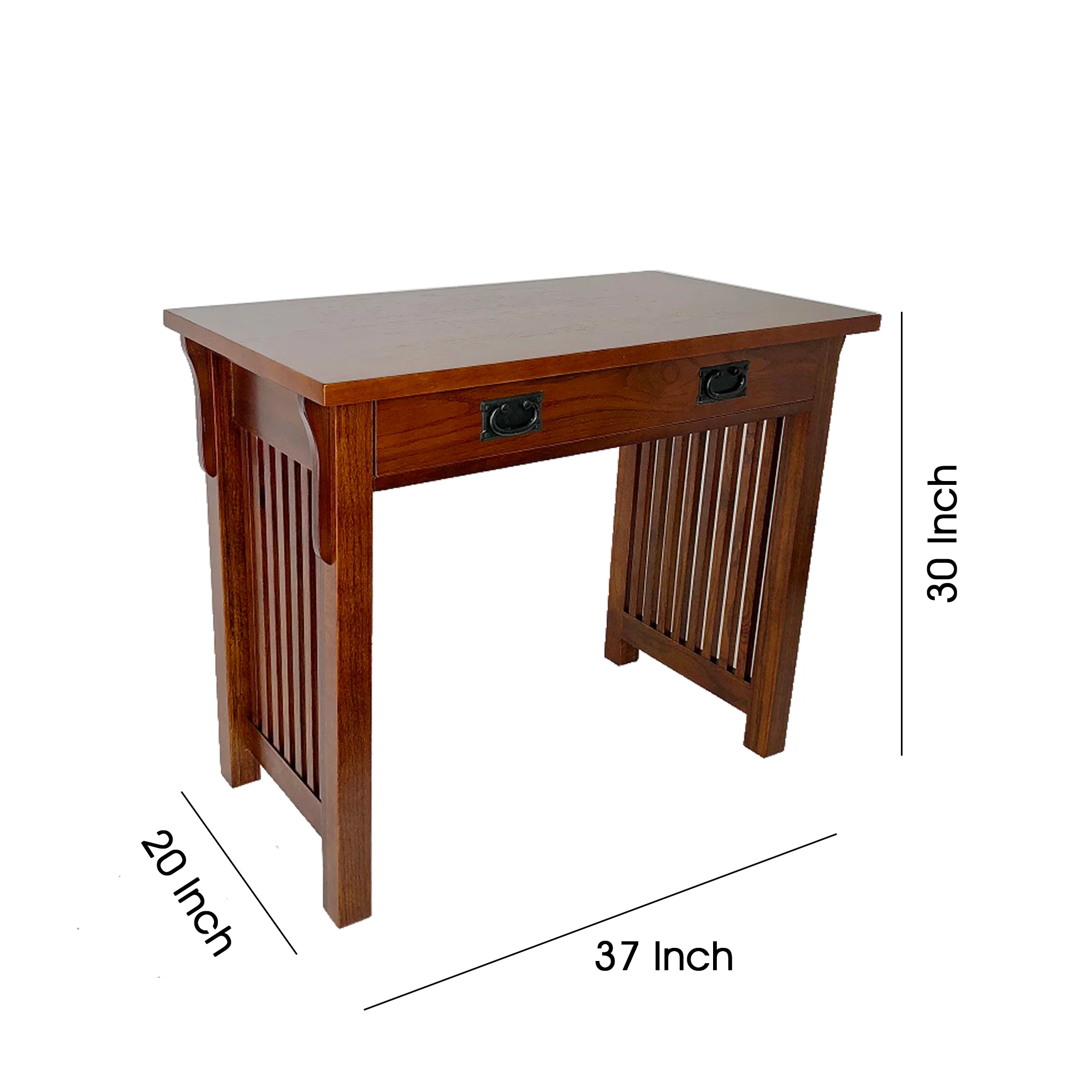 Wooden Frame Writing Desk With 1 Drawer And Slatted Sides, Brown By Benzara - Image 5