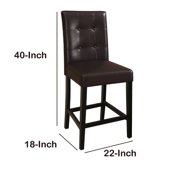 Wooden Height Chair With Button Tufted Back Set Of 2 Brown By Benzara - Image 2