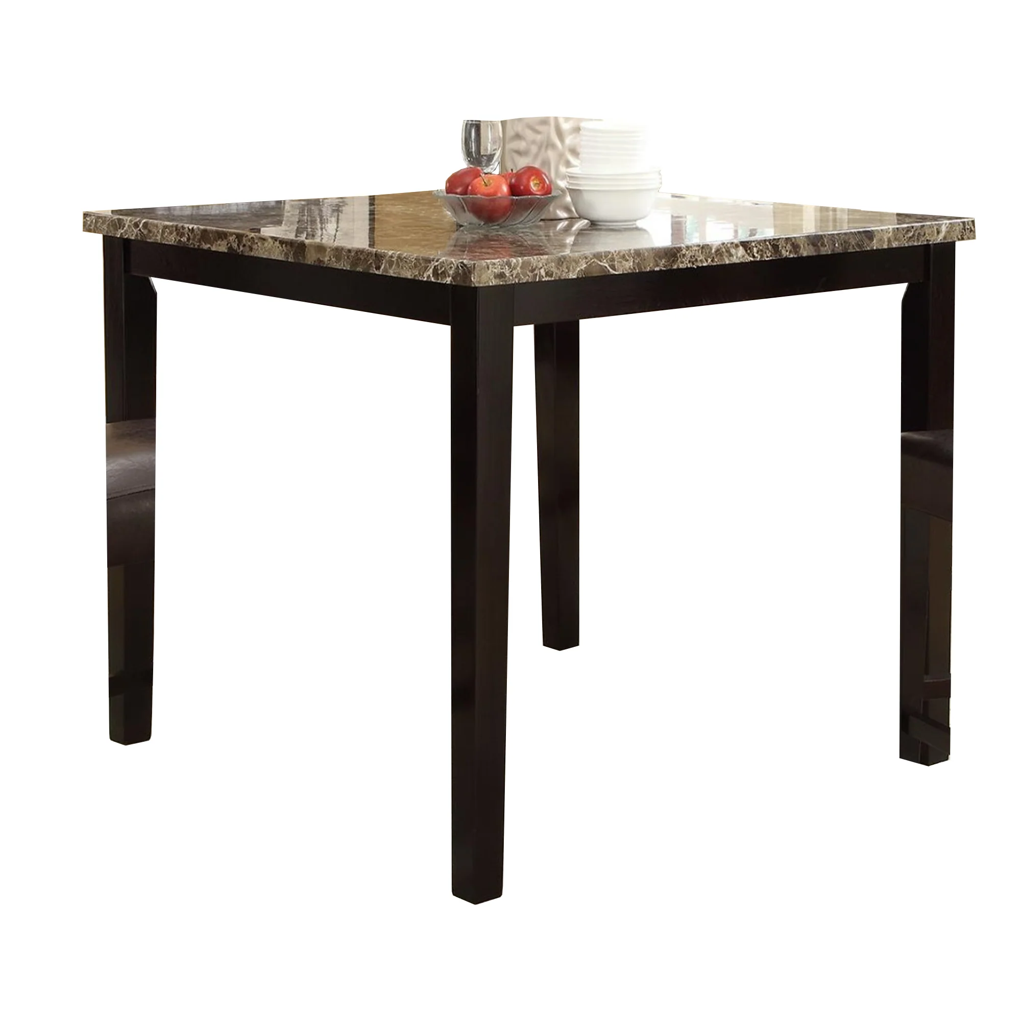 Wooden High Table Faux Marble Top, Brown By Benzara - Image 2