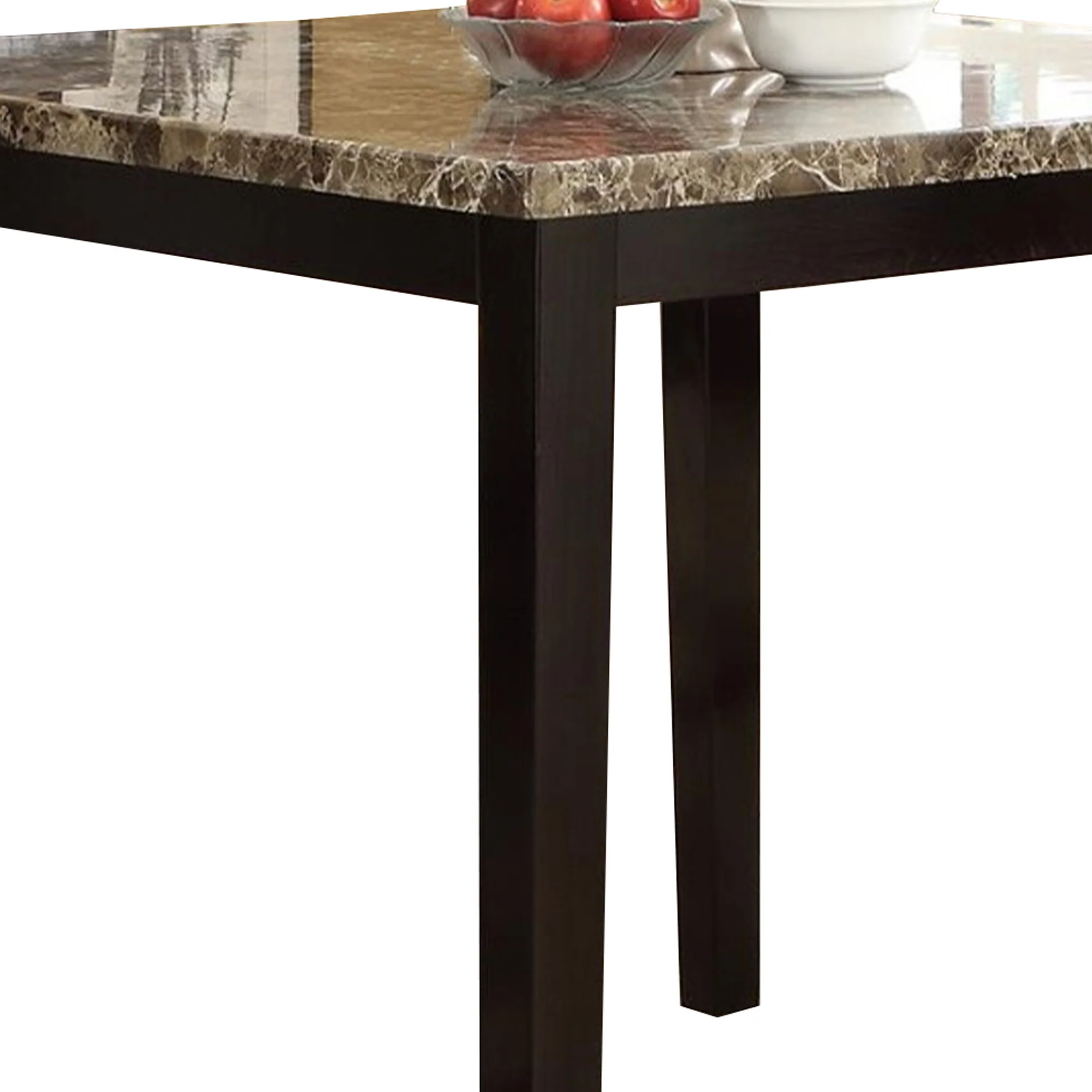 Wooden High Table Faux Marble Top, Brown By Benzara - Image 5