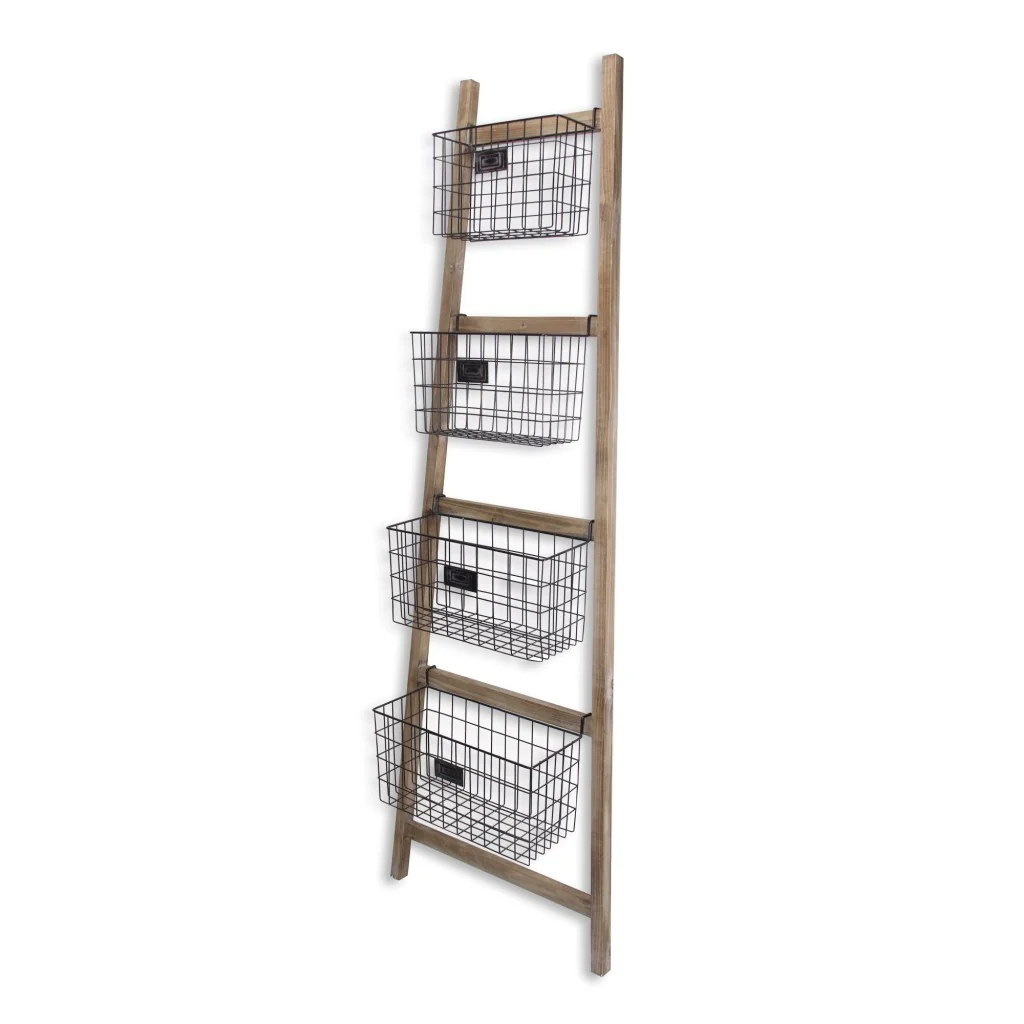 Wooden Ladder Storage Piece with 4 Baskets By Homeroots - Image 2