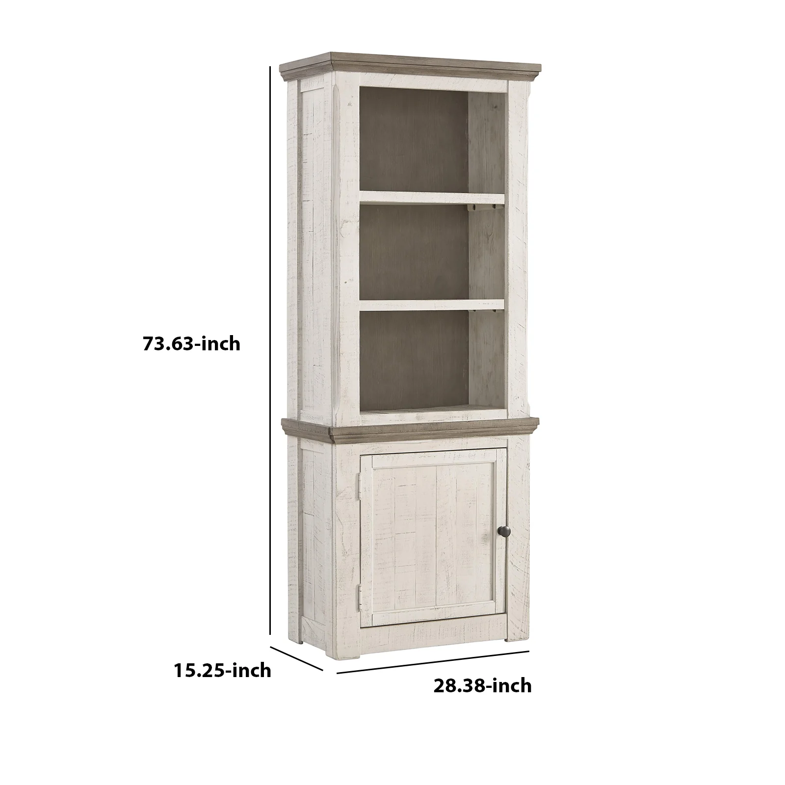 Wooden Left Pier Cabinet with 1 Door and 2 Shelves, Antique White and Brown By Benzara - Image 2