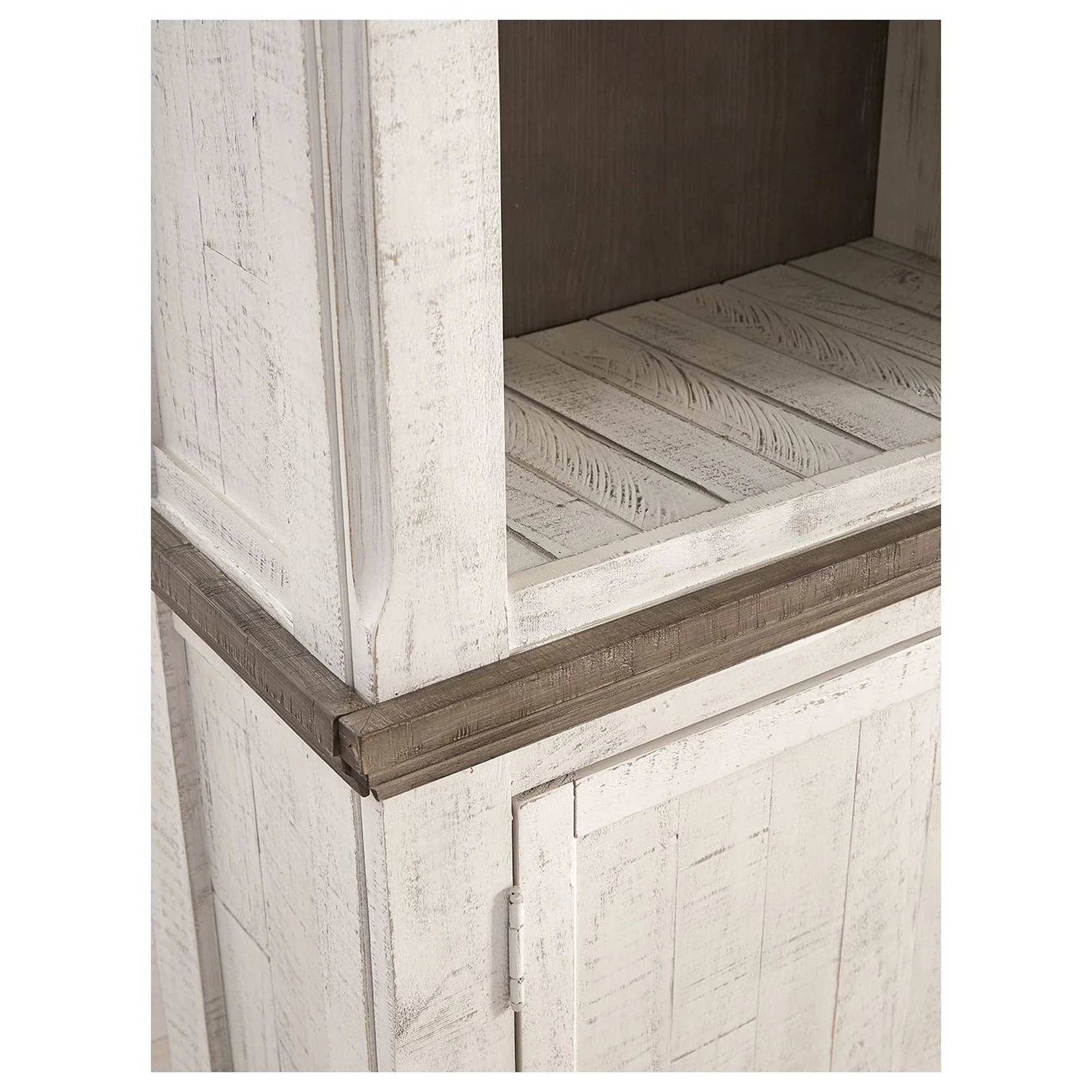 Wooden Left Pier Cabinet with 1 Door and 2 Shelves, Antique White and Brown By Benzara - Image 3