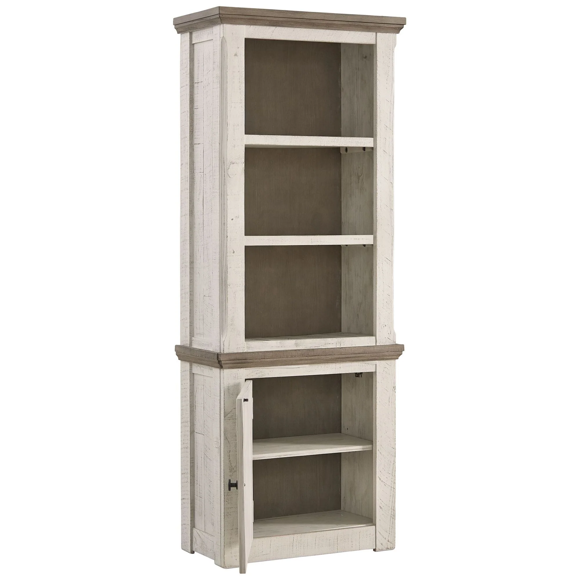 Wooden Left Pier Cabinet with 1 Door and 2 Shelves, Antique White and Brown By Benzara - Image 4