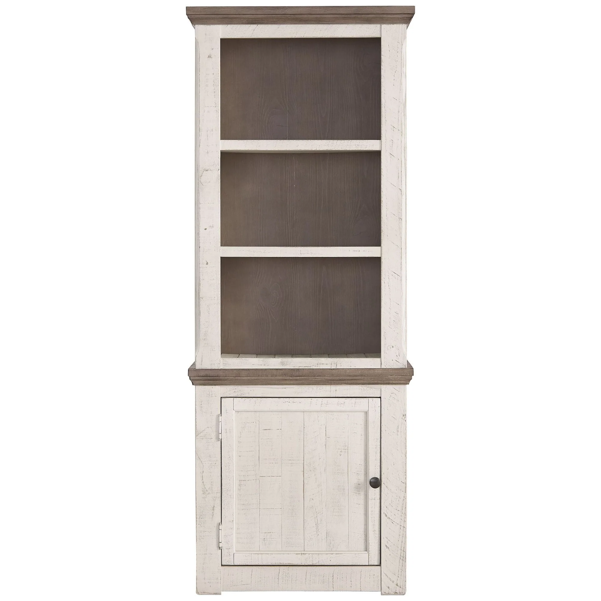 Wooden Left Pier Cabinet with 1 Door and 2 Shelves, Antique White and Brown By Benzara - Image 5