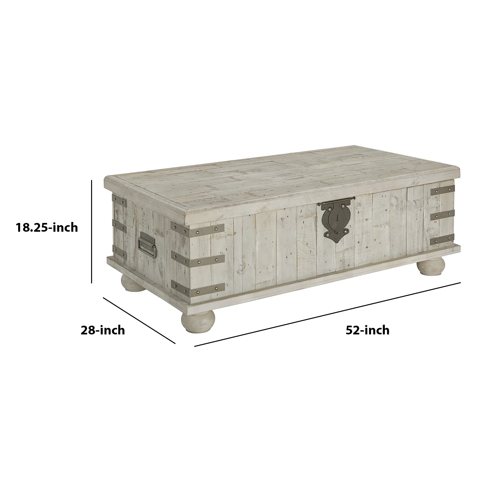 Wooden Lift Top Cocktail Table With Metal Handles And Bun Feet, White By Benzara - Image 2