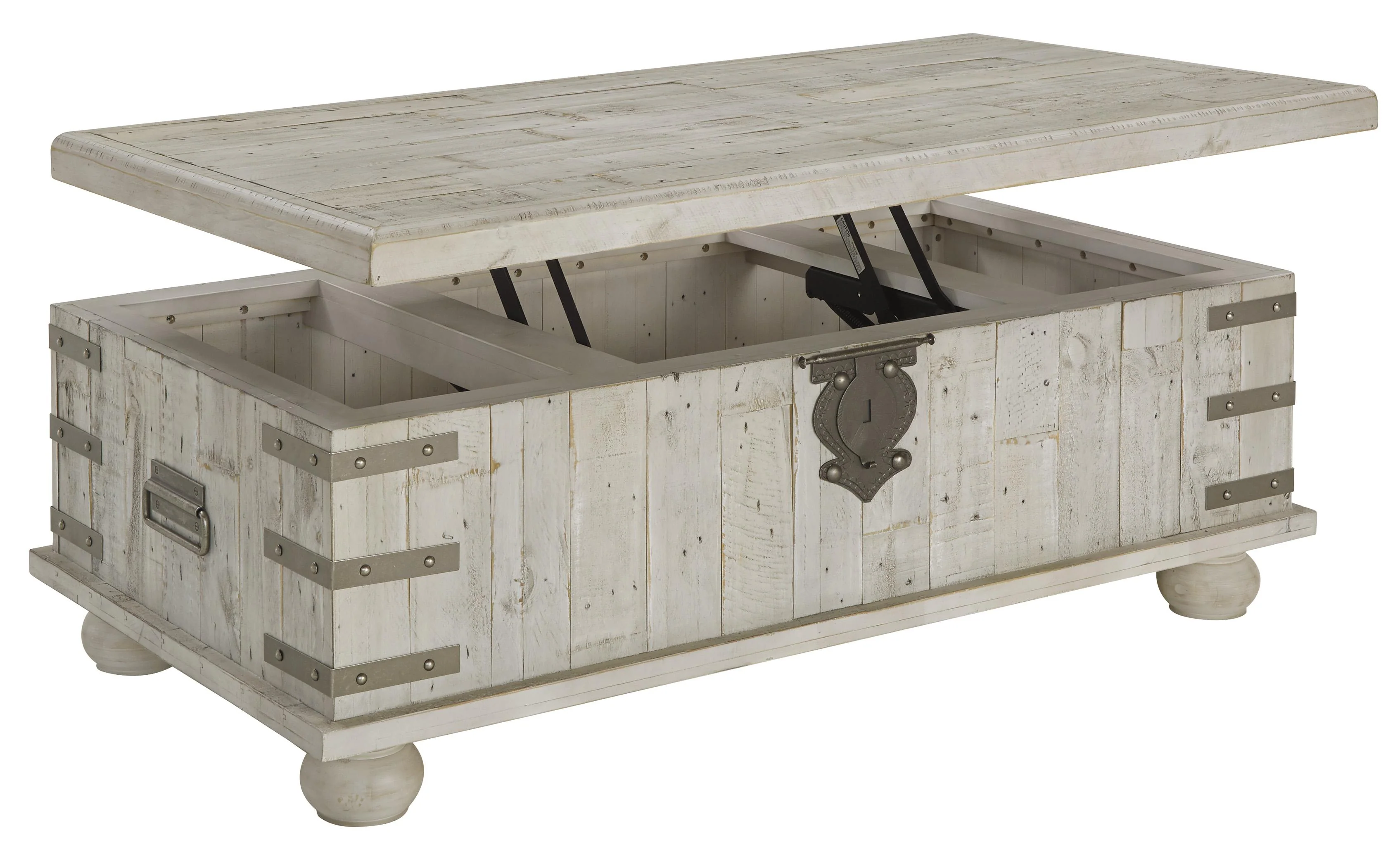 Wooden Lift Top Cocktail Table With Metal Handles And Bun Feet, White By Benzara - Image 5