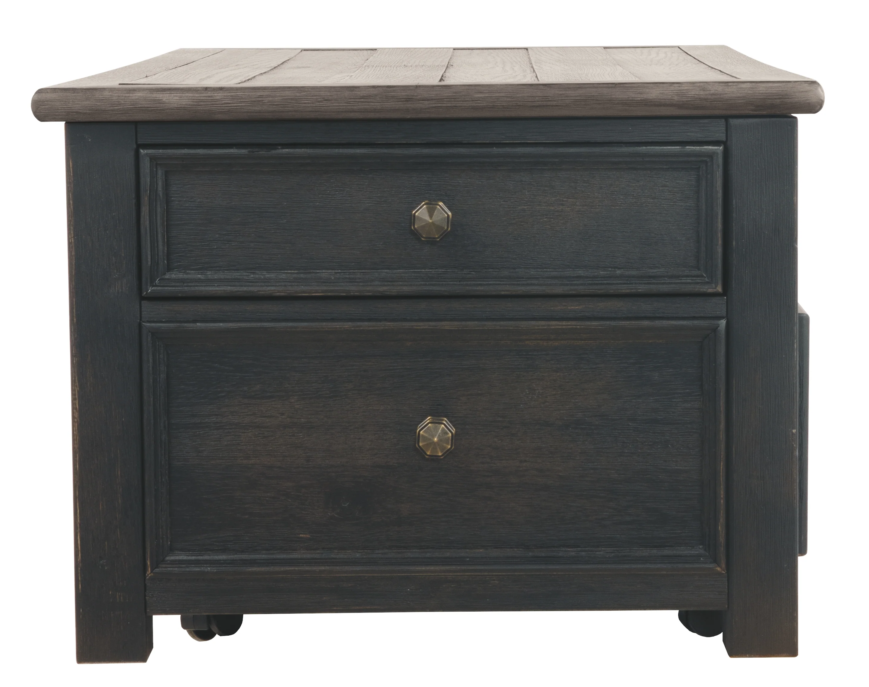 Wooden Lift Top Coffee Table With Drawers And Caster, Black And Brown By Benzara - Image 3