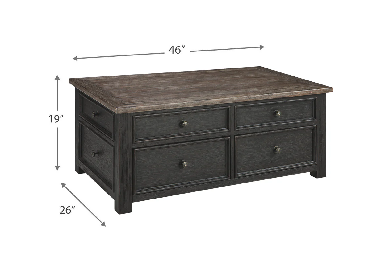 Wooden Lift Top Coffee Table With Drawers And Caster, Black And Brown By Benzara - Image 4