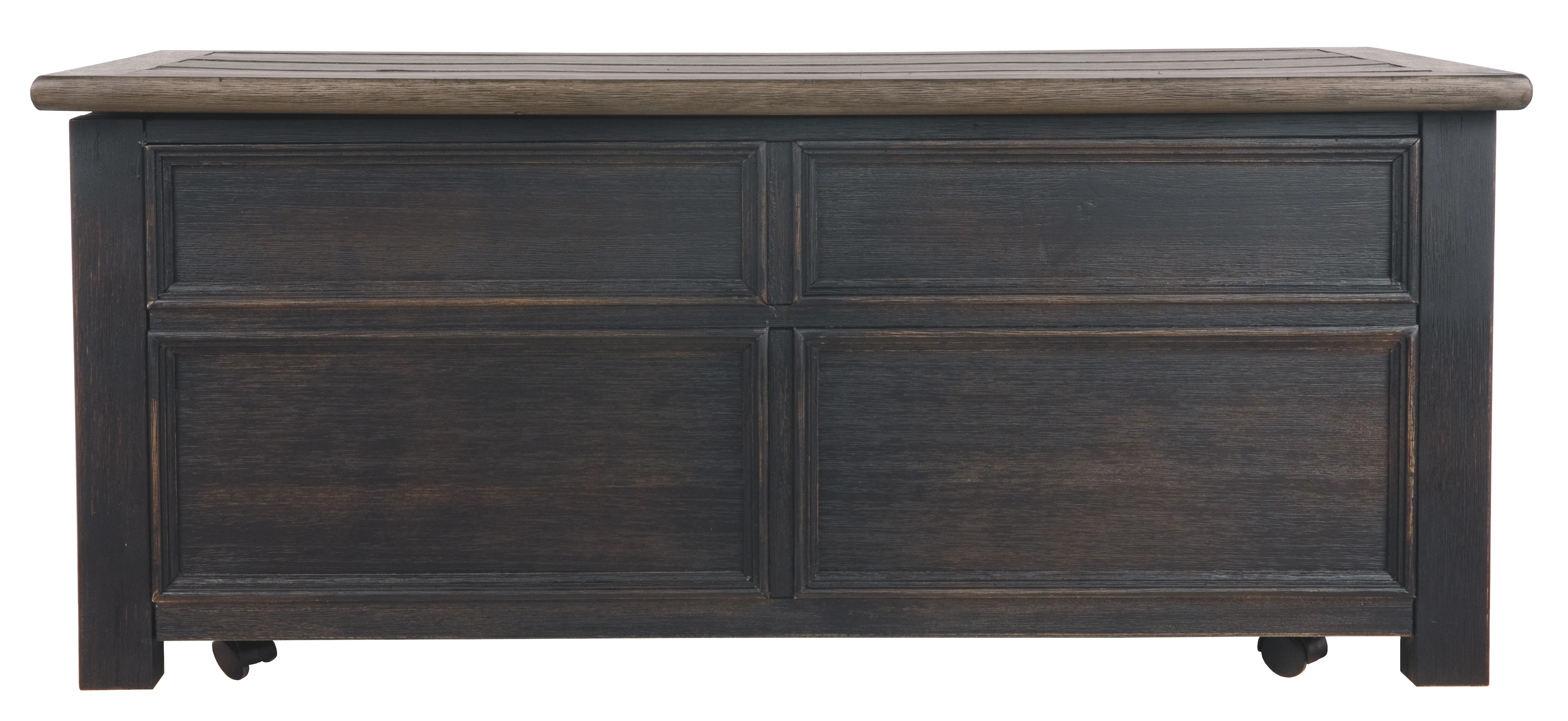 Wooden Lift Top Coffee Table With Drawers And Caster, Black And Brown By Benzara - Image 5
