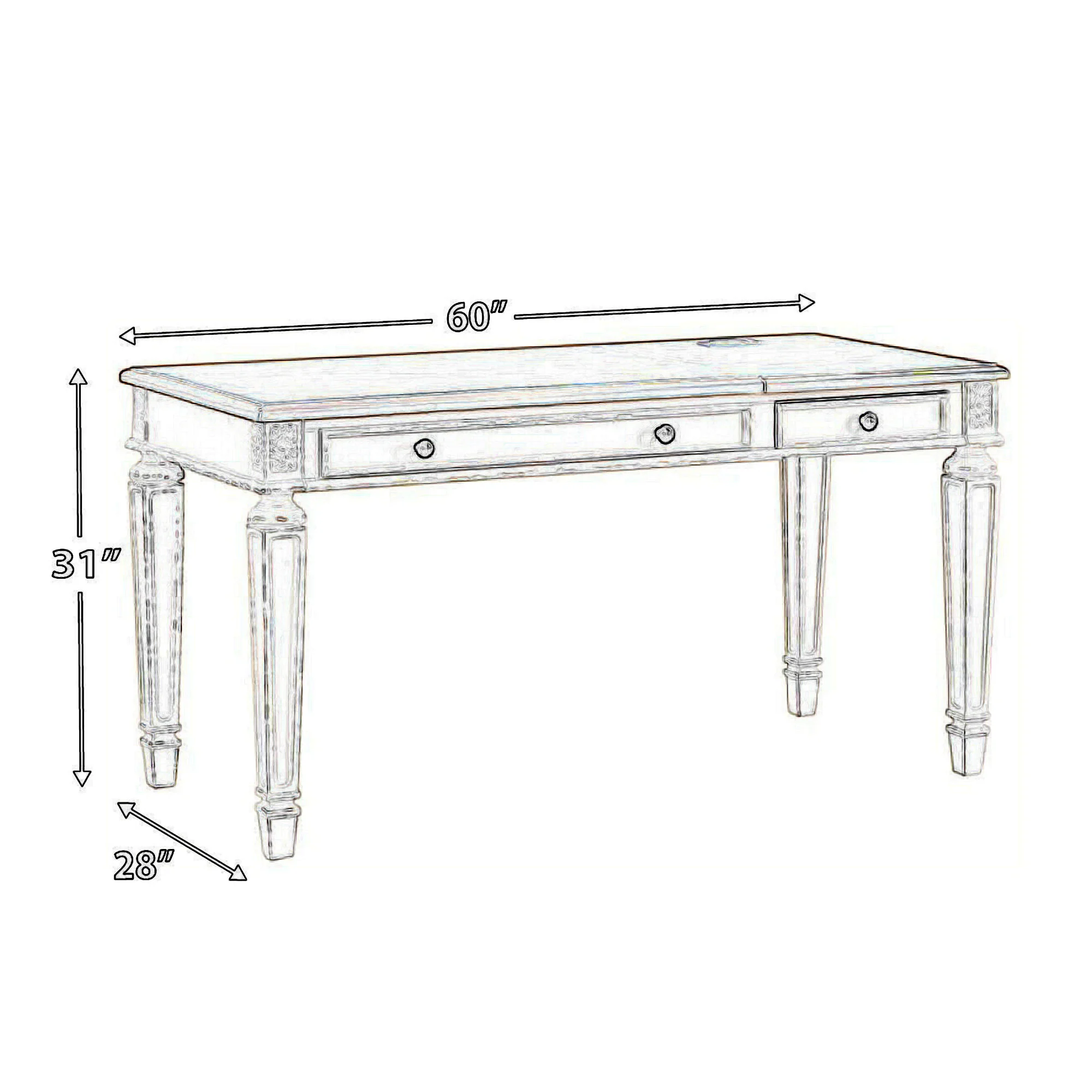 Wooden Lift Top Desk With Textured Finish And Drawers, Brown And White By Benzara - Image 3