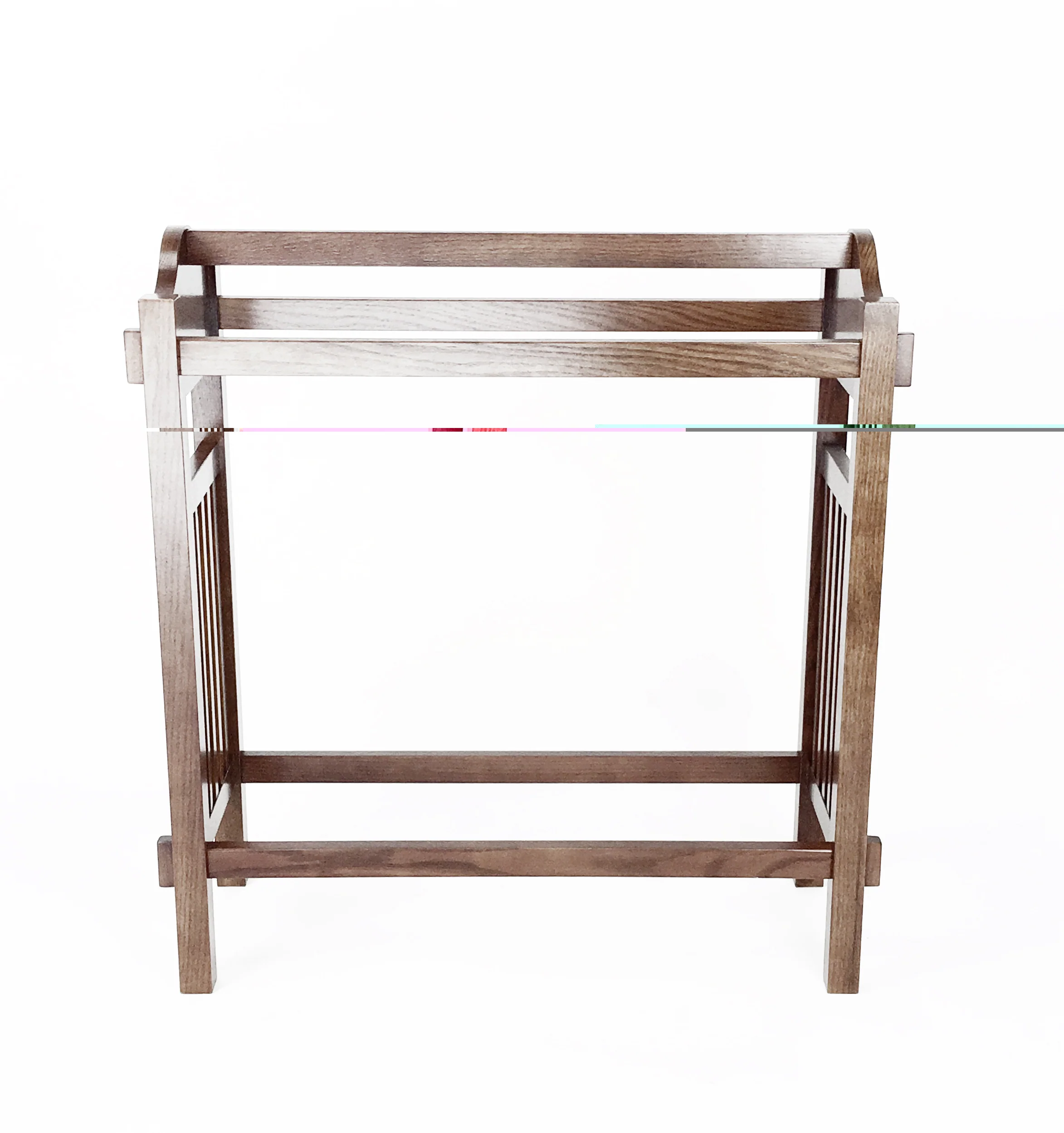 Wooden Mission Style Quilt Rack with 3 Hanging Bars on Scrolled Top, Brown By Benzara - Image 3