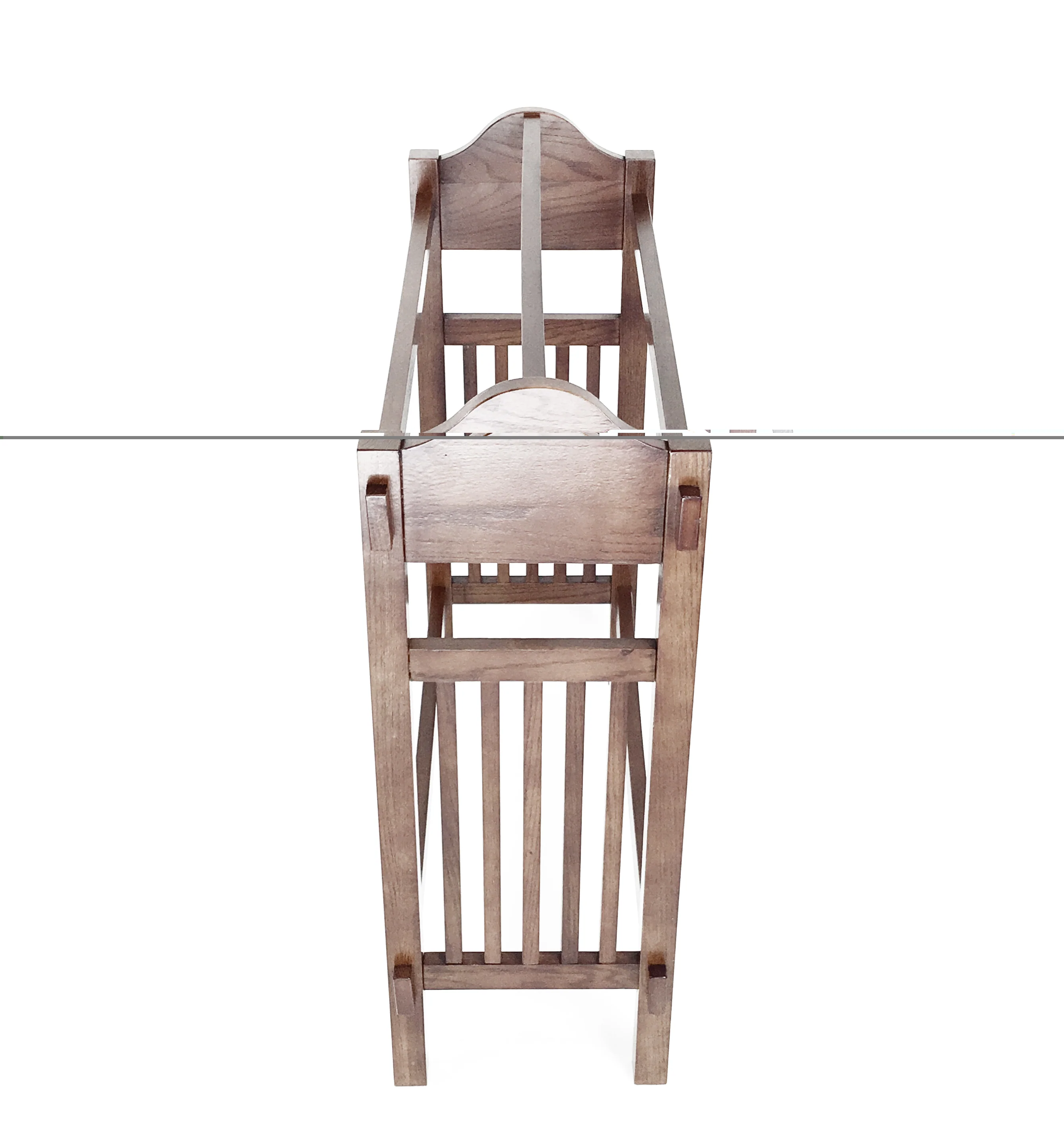 Wooden Mission Style Quilt Rack with 3 Hanging Bars on Scrolled Top, Brown By Benzara - Image 4