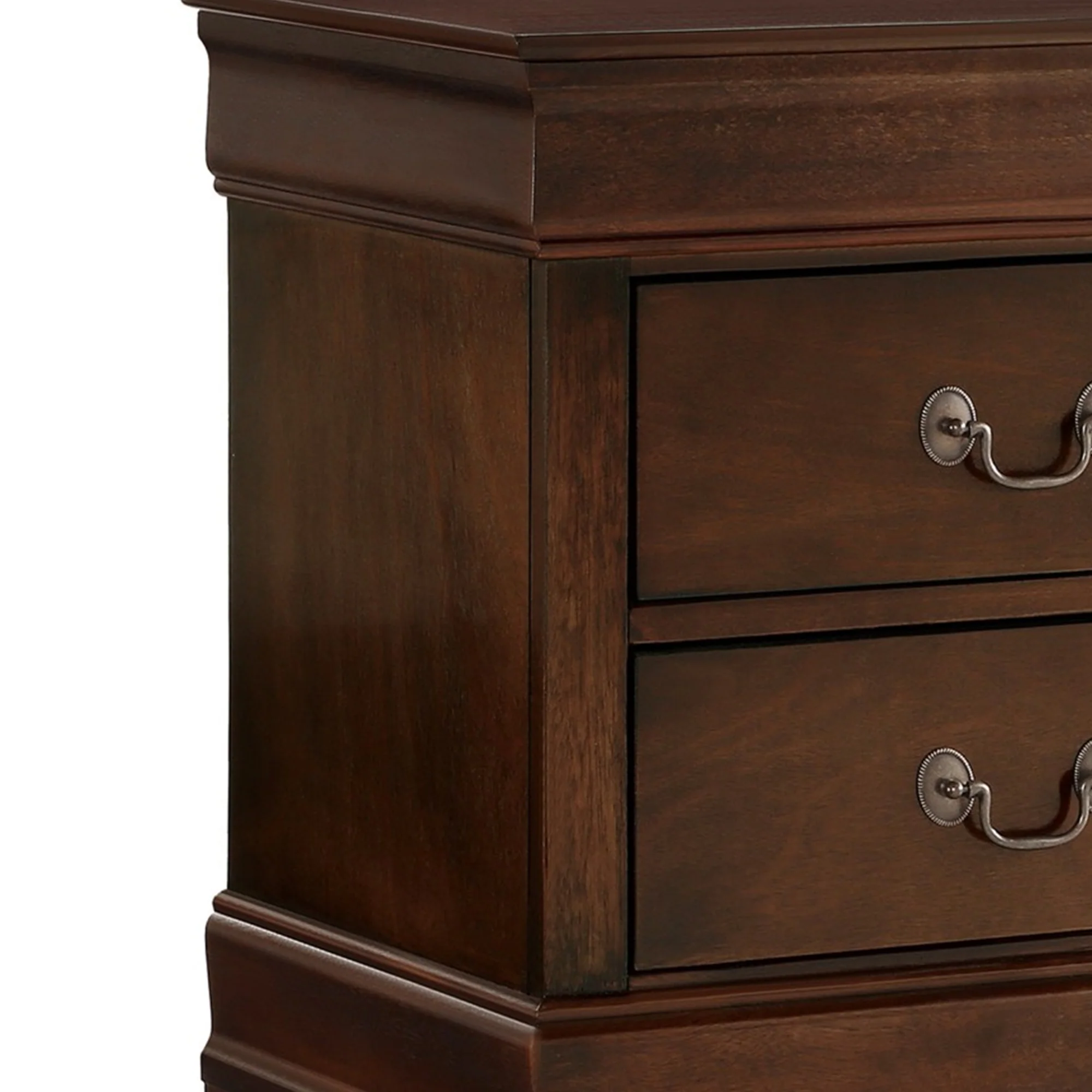 Wooden Night Stand With Curvy Handle Drawer Cherry Brown By Benzara - Image 2