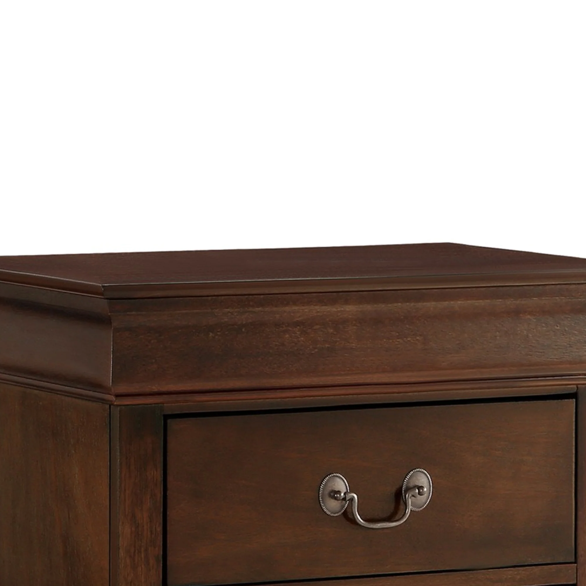 Wooden Night Stand With Curvy Handle Drawer Cherry Brown By Benzara - Image 3