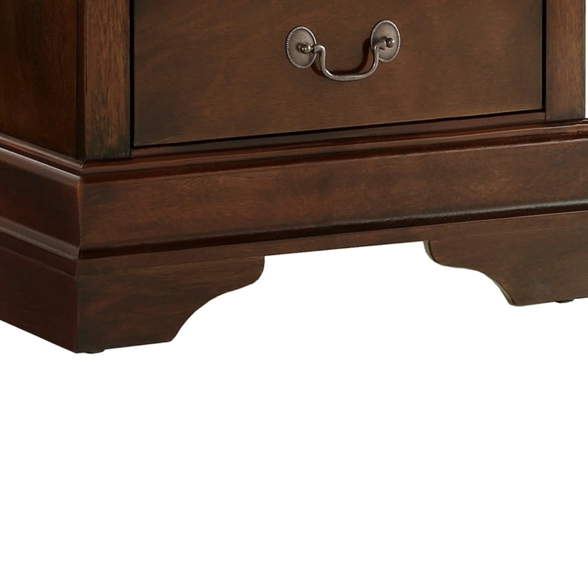 Wooden Night Stand With Curvy Handle Drawer Cherry Brown By Benzara - Image 4
