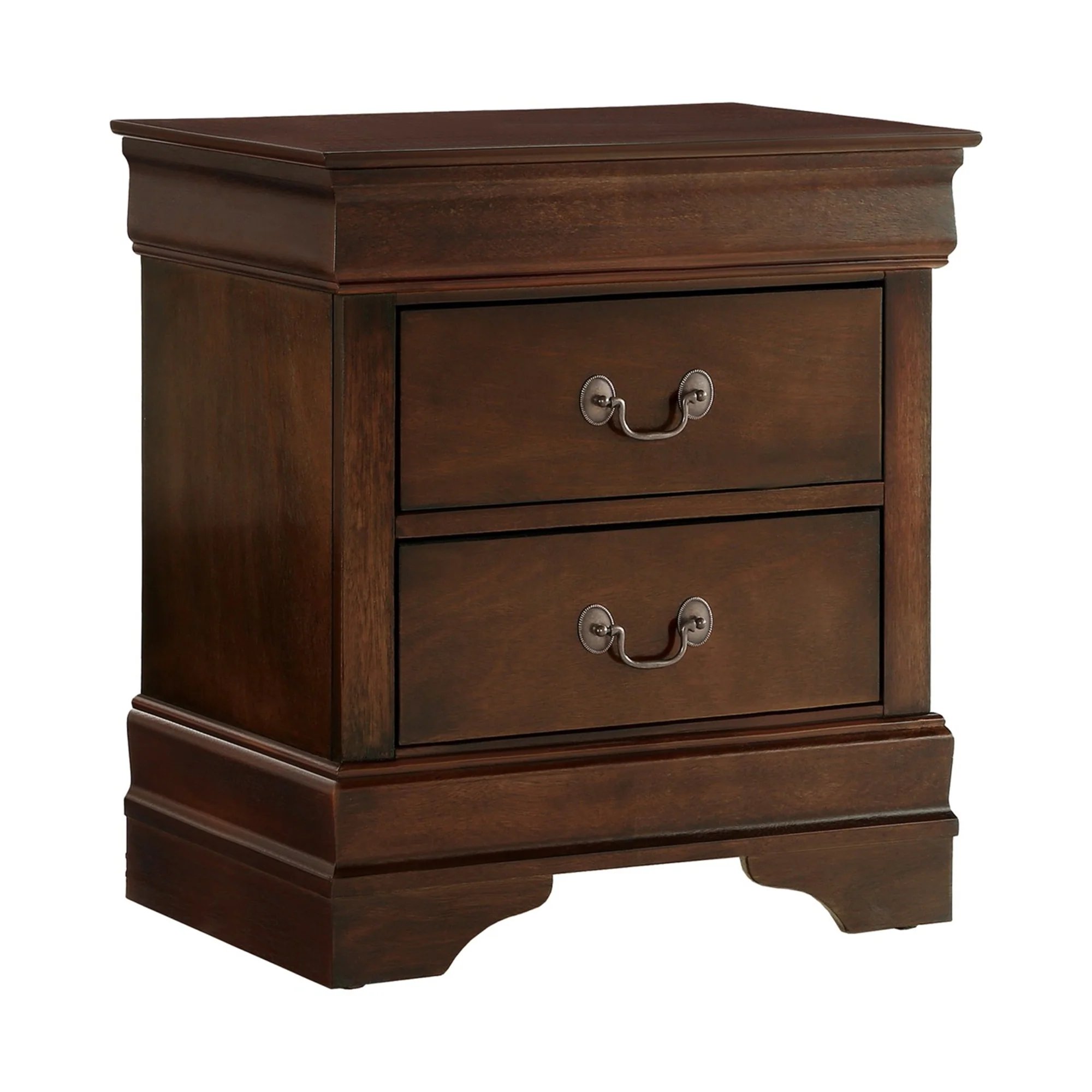 Wooden Night Stand With Curvy Handle Drawer Cherry Brown By Benzara - Image 5