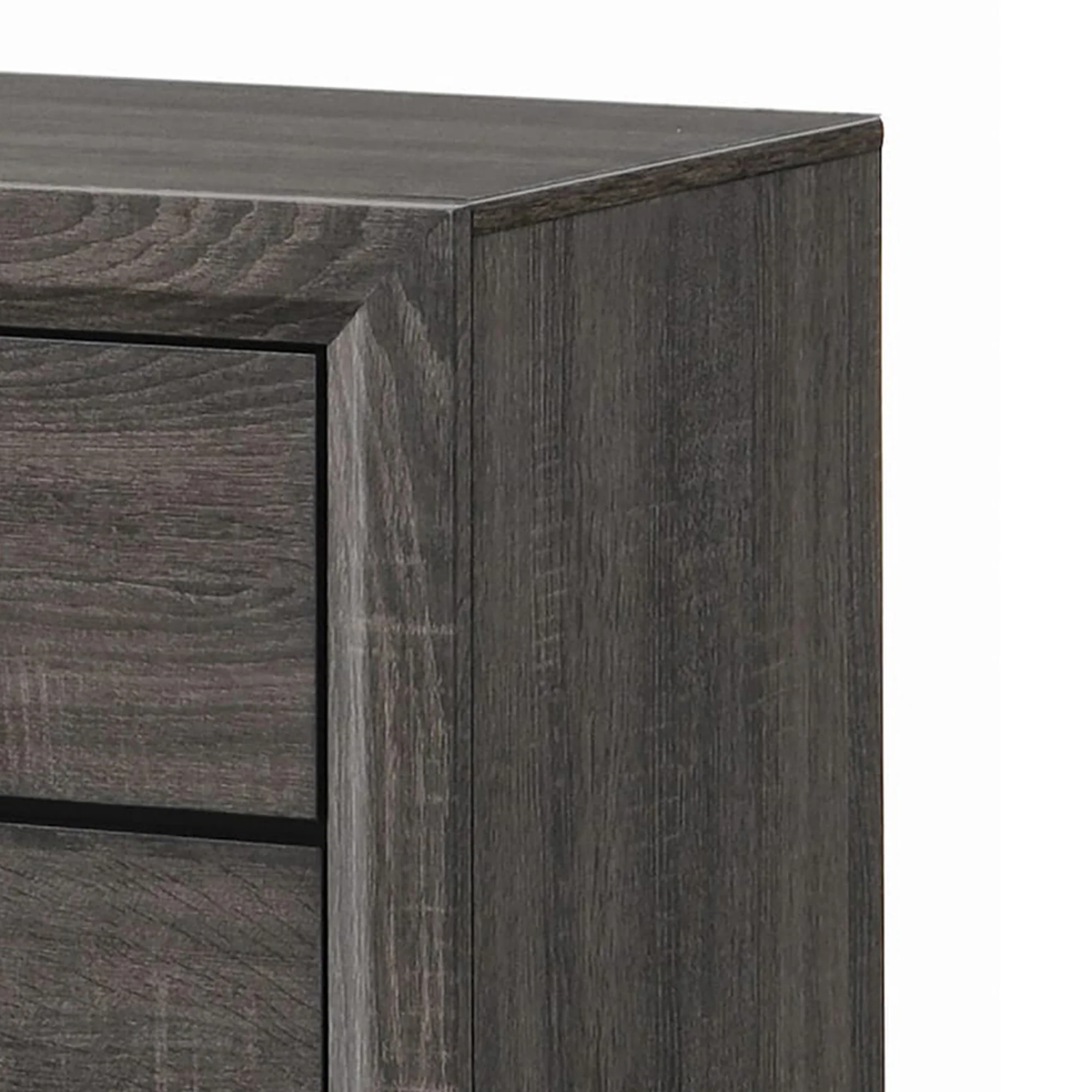 Wooden Nightstand With 2 Drawers And Chamfered Legs, Gray And Black By Benzara - Image 2