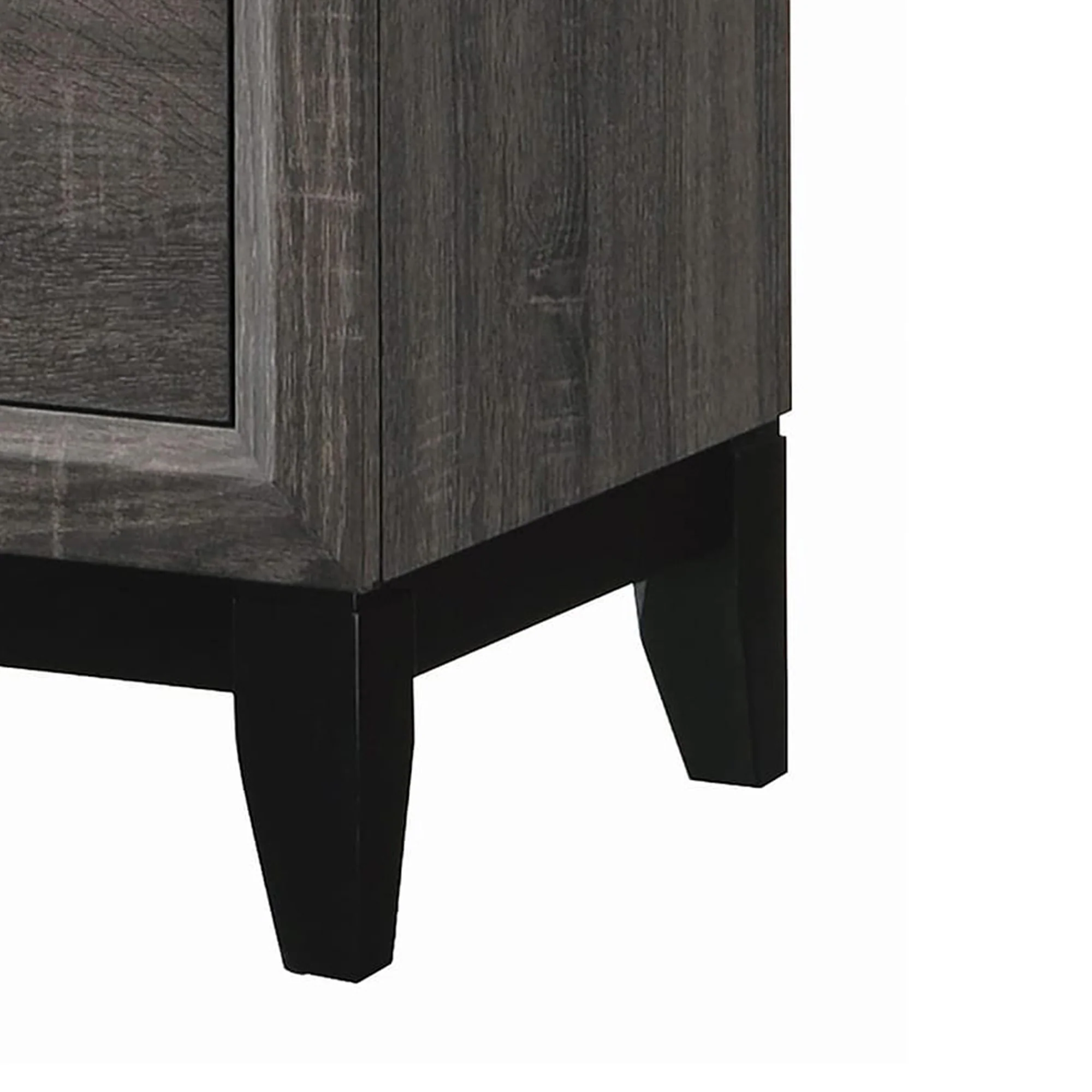 Wooden Nightstand With 2 Drawers And Chamfered Legs, Gray And Black By Benzara - Image 4