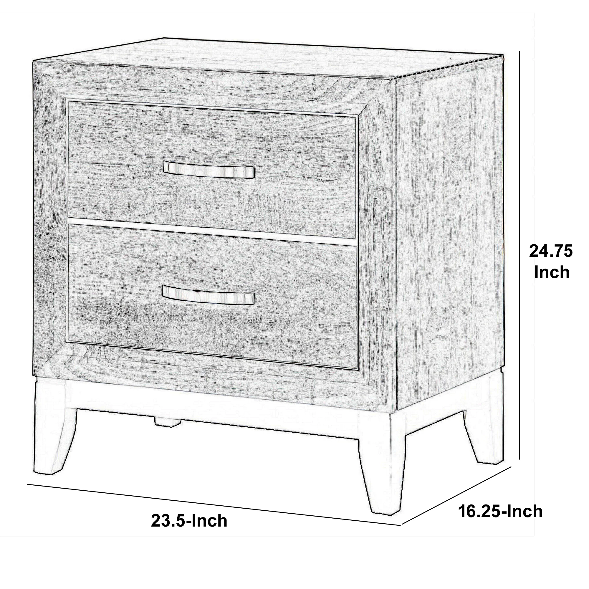 Wooden Nightstand With 2 Drawers And Chamfered Legs, Gray And Black By Benzara - Image 5