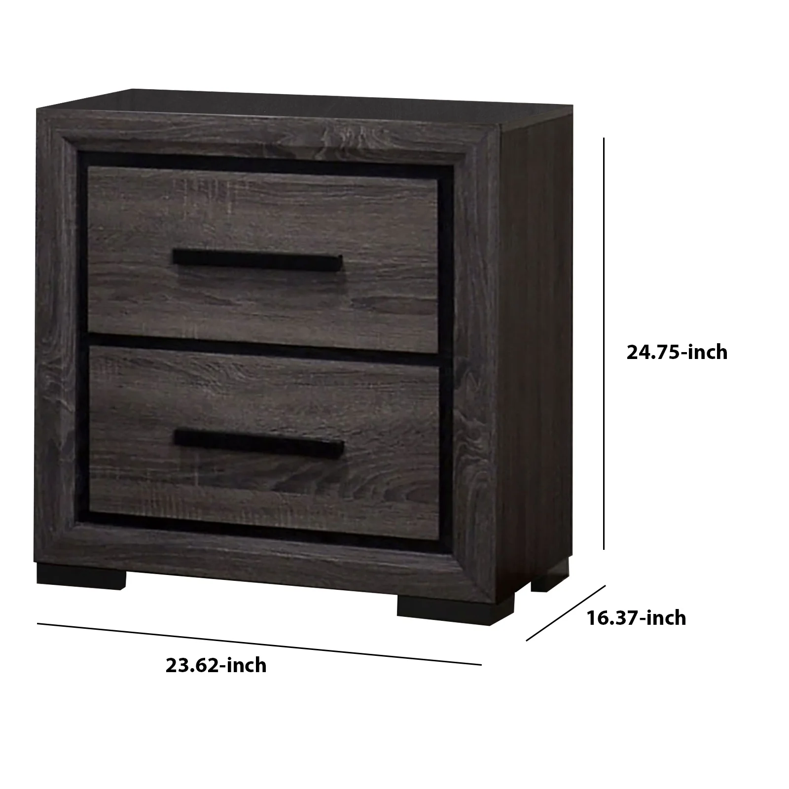 Wooden Nightstand With 2 Drawers And Finger Pull Handle,Gray And Black By Benzara - Image 2