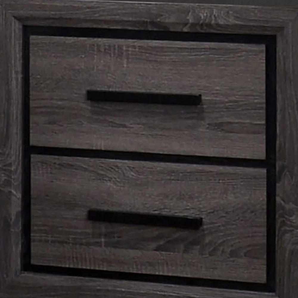 Wooden Nightstand With 2 Drawers And Finger Pull Handle,Gray And Black By Benzara - Image 3