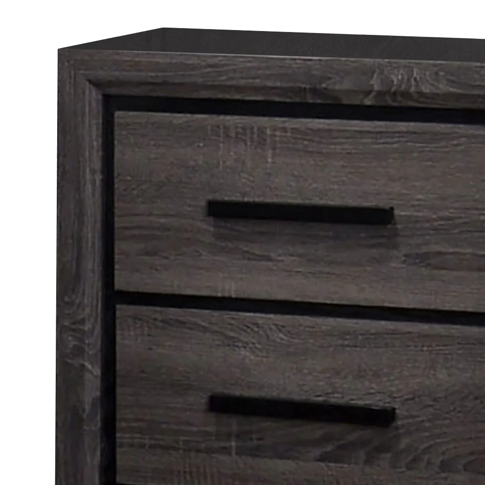 Wooden Nightstand With 2 Drawers And Finger Pull Handle,Gray And Black By Benzara - Image 4