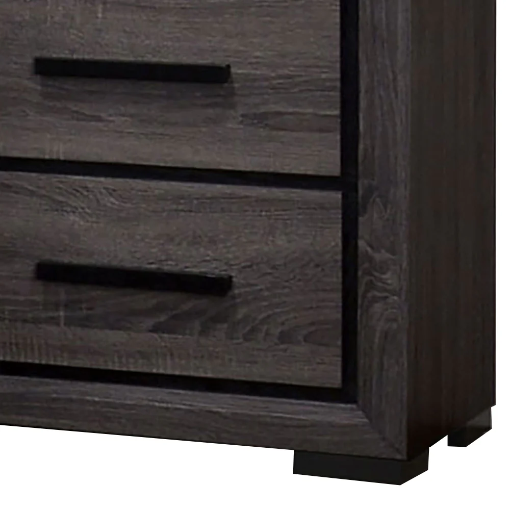 Wooden Nightstand With 2 Drawers And Finger Pull Handle,Gray And Black By Benzara - Image 5