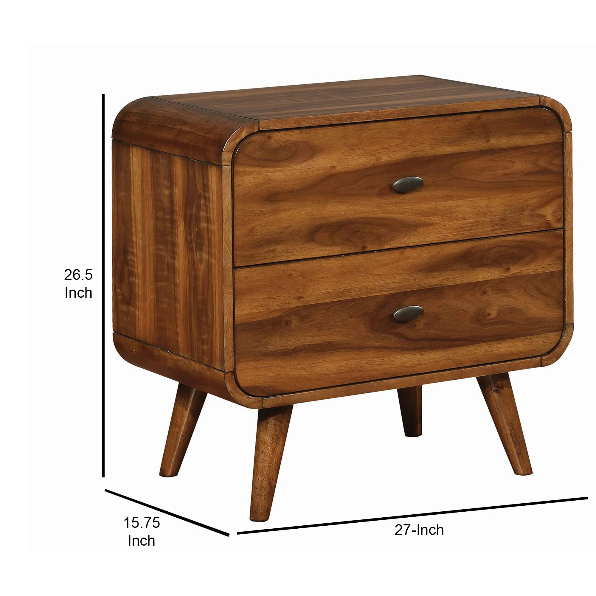 Wooden Nightstand with 2 Drawers, Dark Walnut Brown By Benzara - Image 2