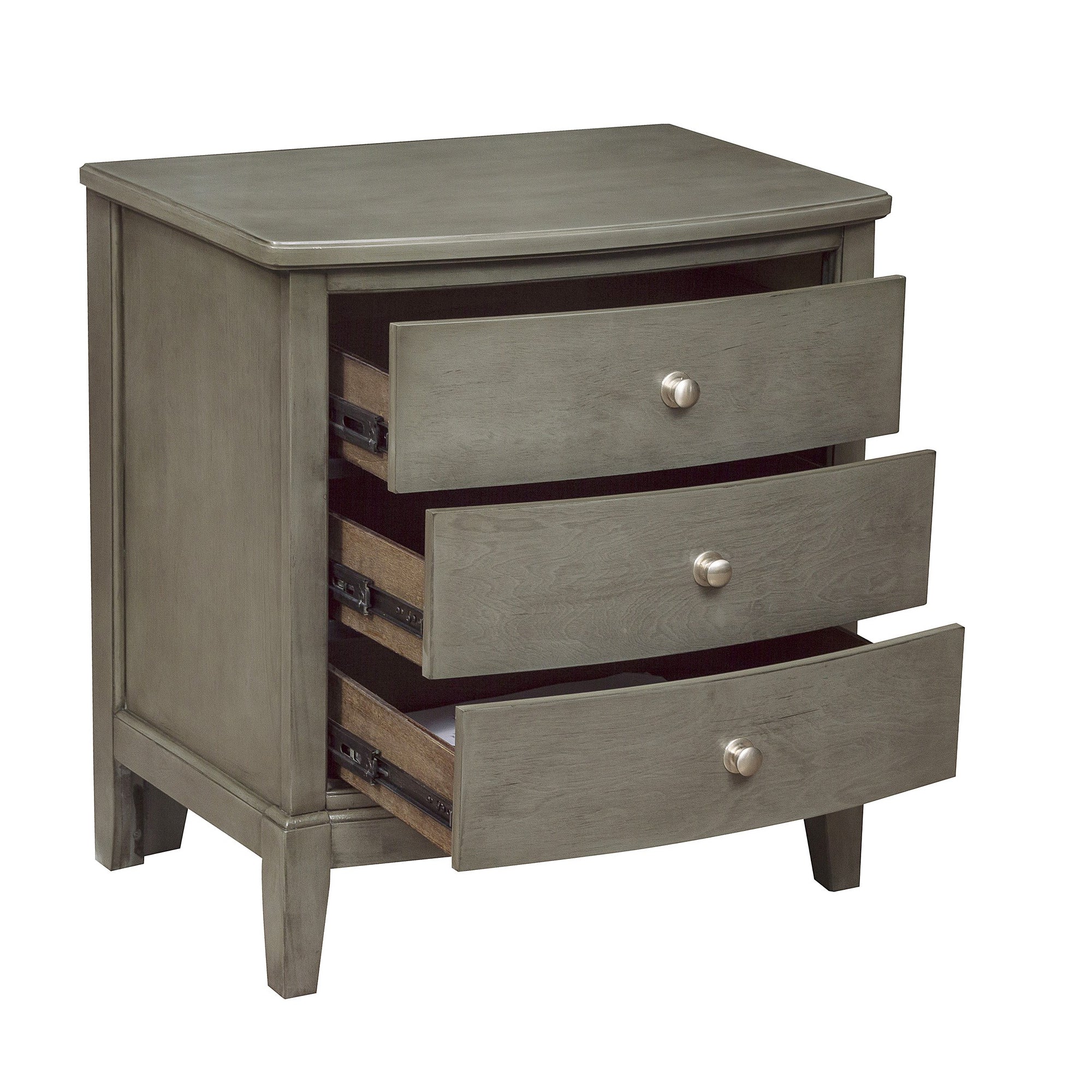 Wooden Nightstand With 3 Spacious Drawers And Knobs, Gray By Benzara - Image 2