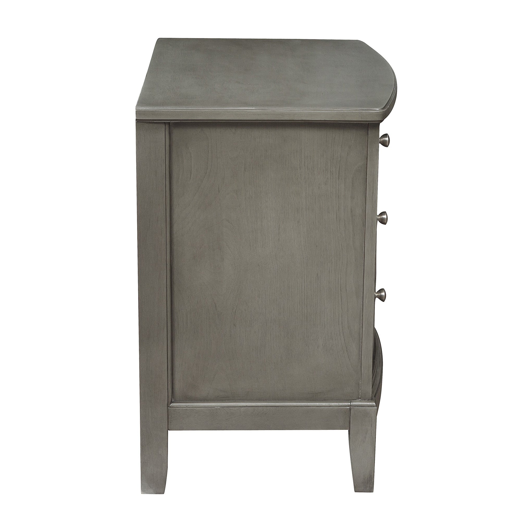 Wooden Nightstand With 3 Spacious Drawers And Knobs, Gray By Benzara - Image 5