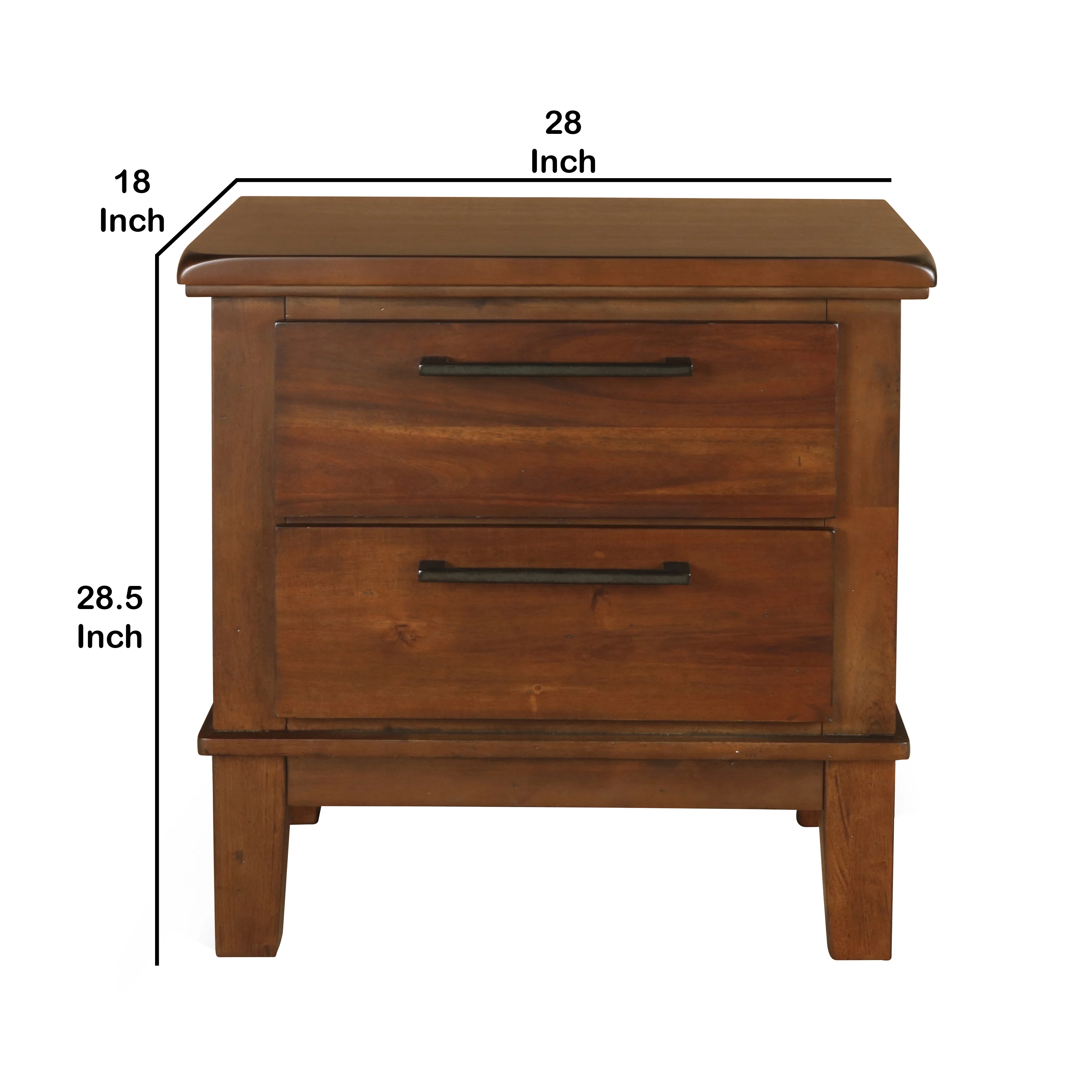 Wooden Nightstand With Chamfered Legs And 2 Spacious Drawers Brown By Benzara - Image 5
