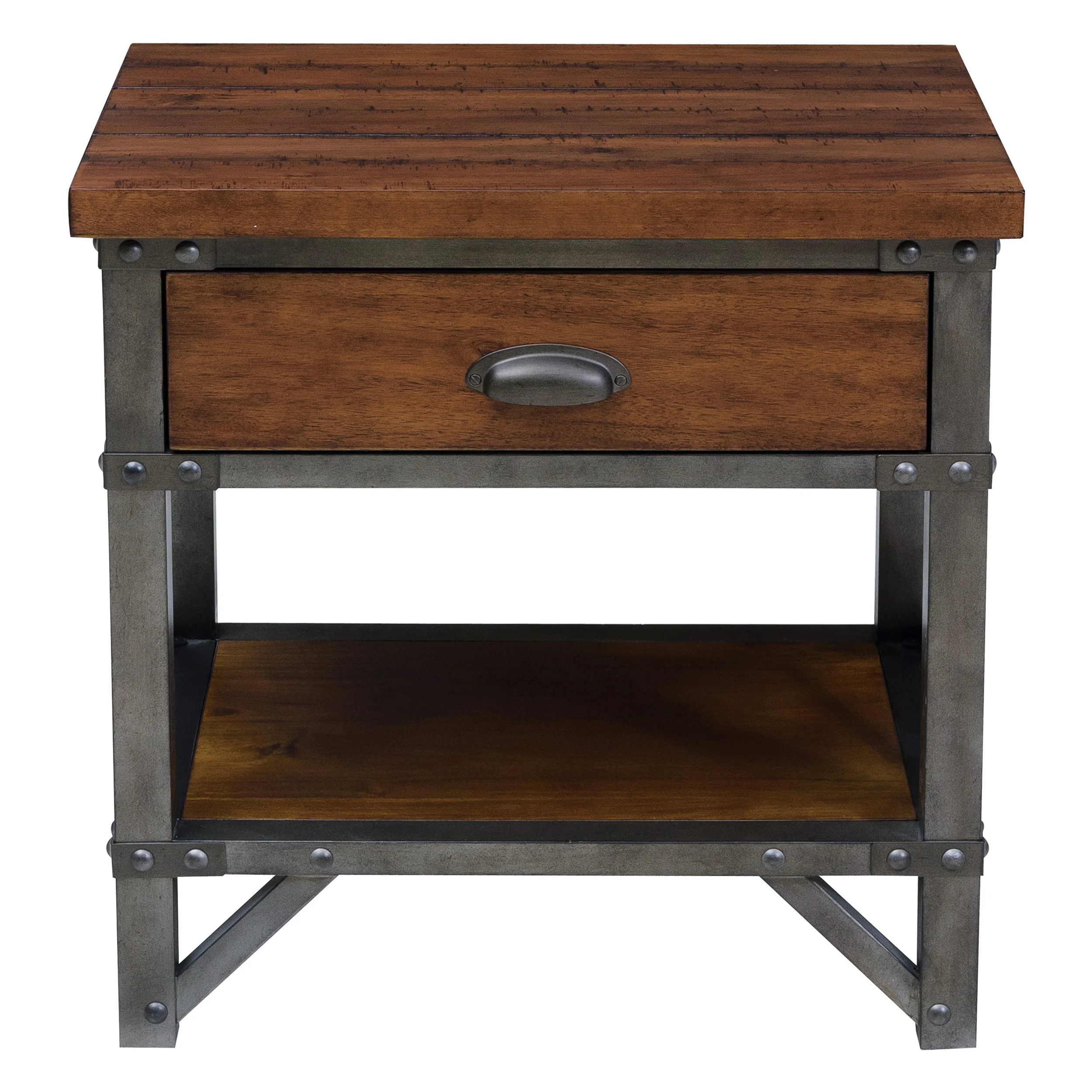 Wooden Nightstand With Metal Block Legs And Open Shelf, Brown By Benzara - Image 3