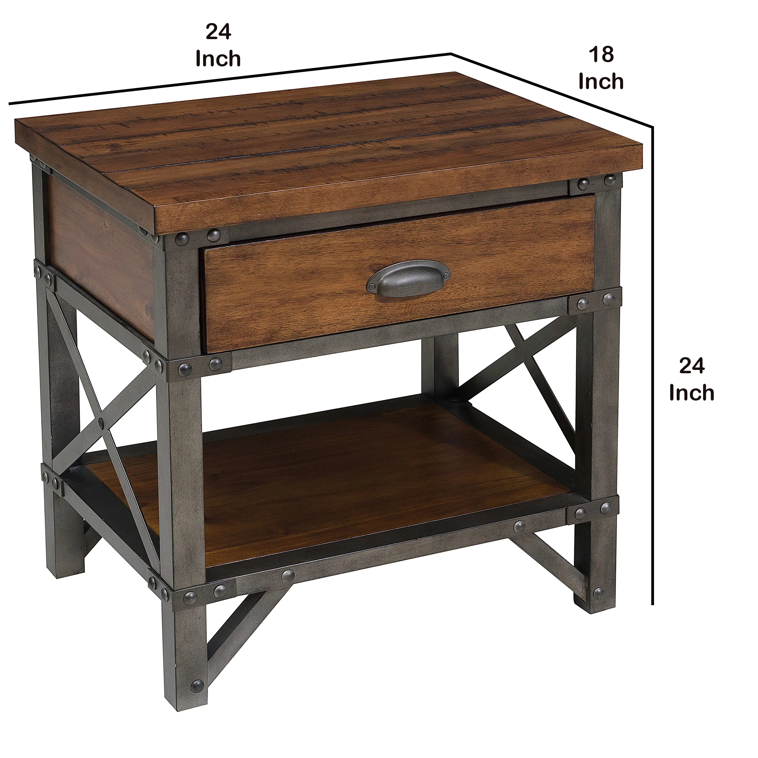 Wooden Nightstand With Metal Block Legs And Open Shelf, Brown By Benzara - Image 5