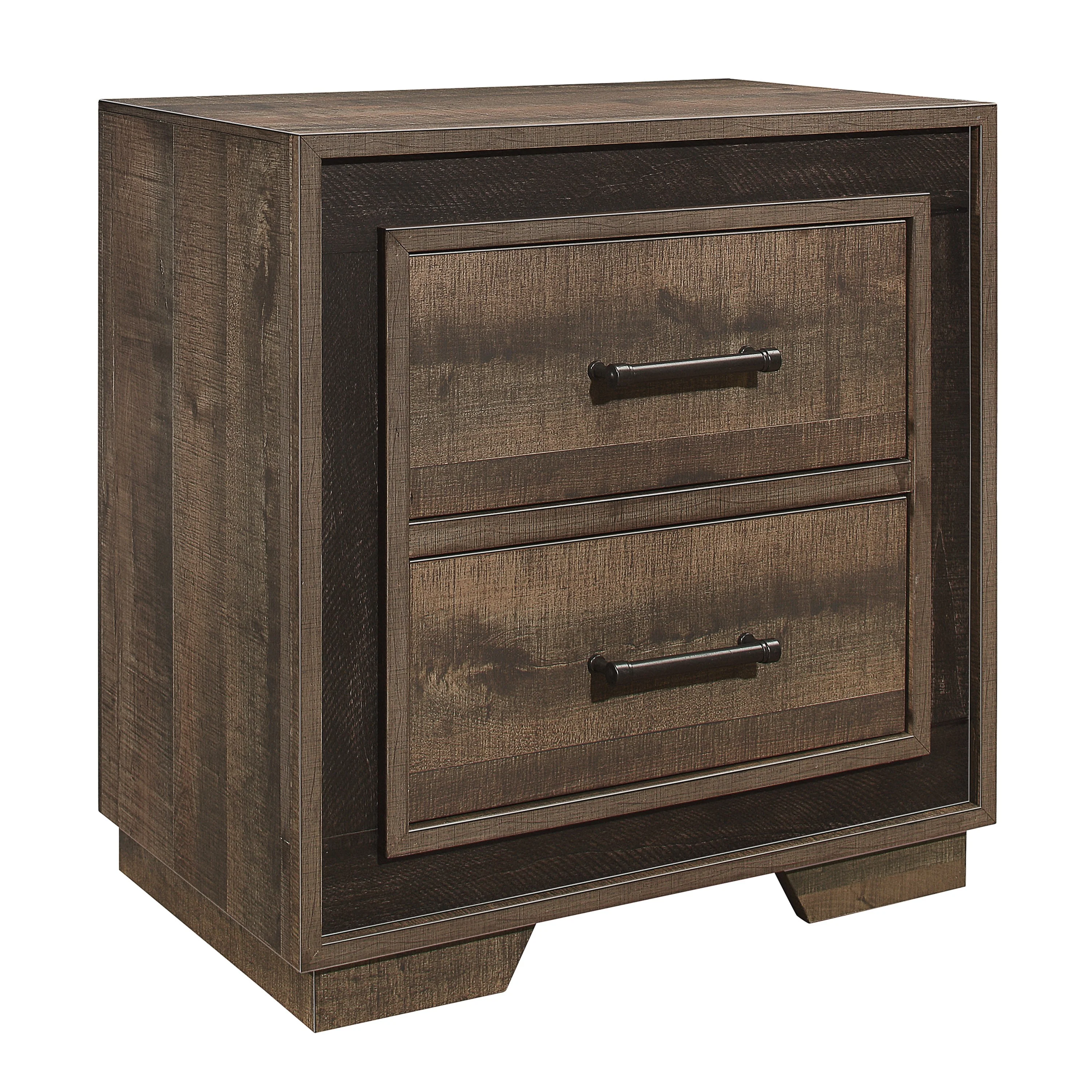 Wooden Nightstand With Sled Base And Metal Bar Pulls, Brown By Benzara - Image 2
